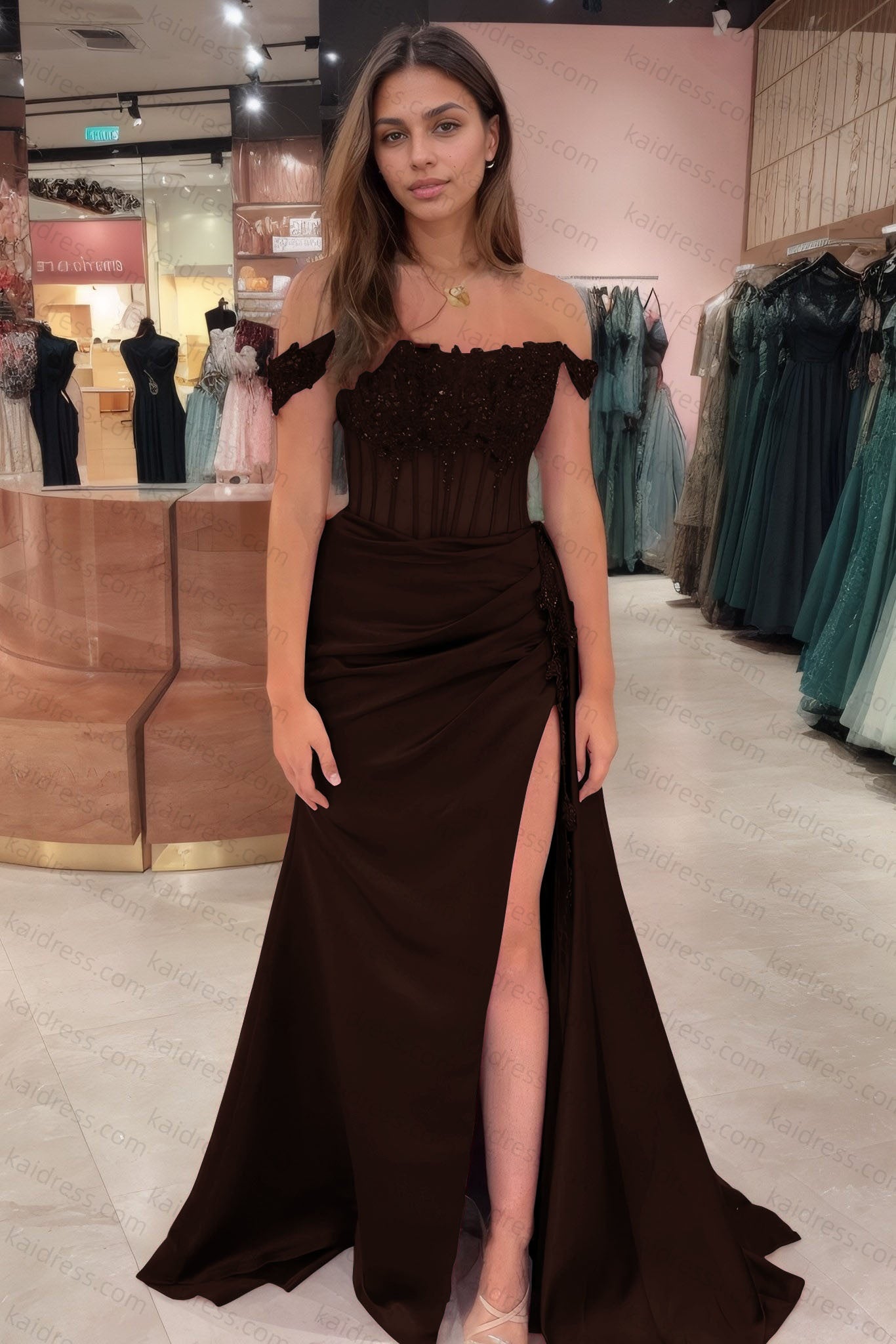 Sheath/Column Off the Shoulder Satin Beaded Prom Dress Burgundy With Appliques Prom Gown