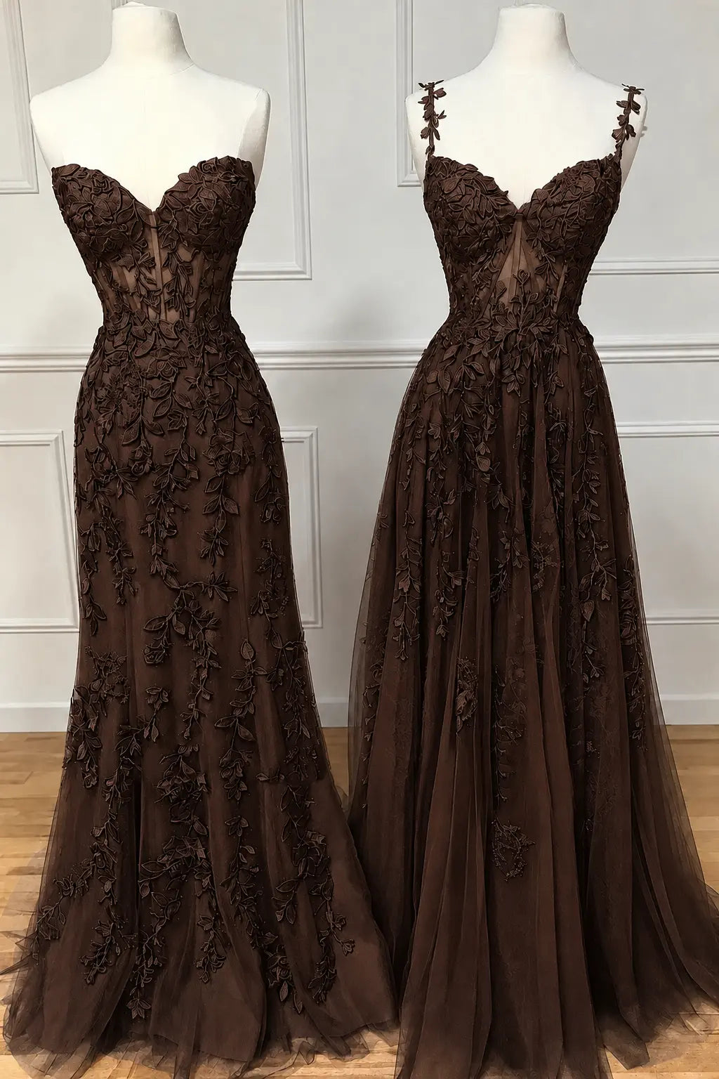 A-line Sweetheart Spaghetti Straps Sweep Train Lace Prom Dress With Beading Kaidress