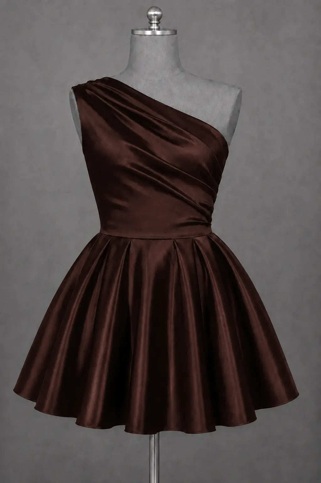White One Shoulder Satin Mini Homecoming Dress A Line Hoco Dress KAIDRESS