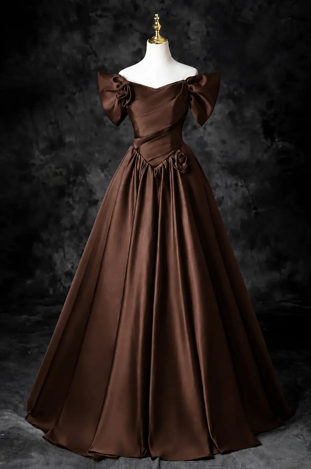 A-Line/Princess Satin Floor Length Formal Prom Dress, Off the Shoulder Prom Gown KAIDRESS