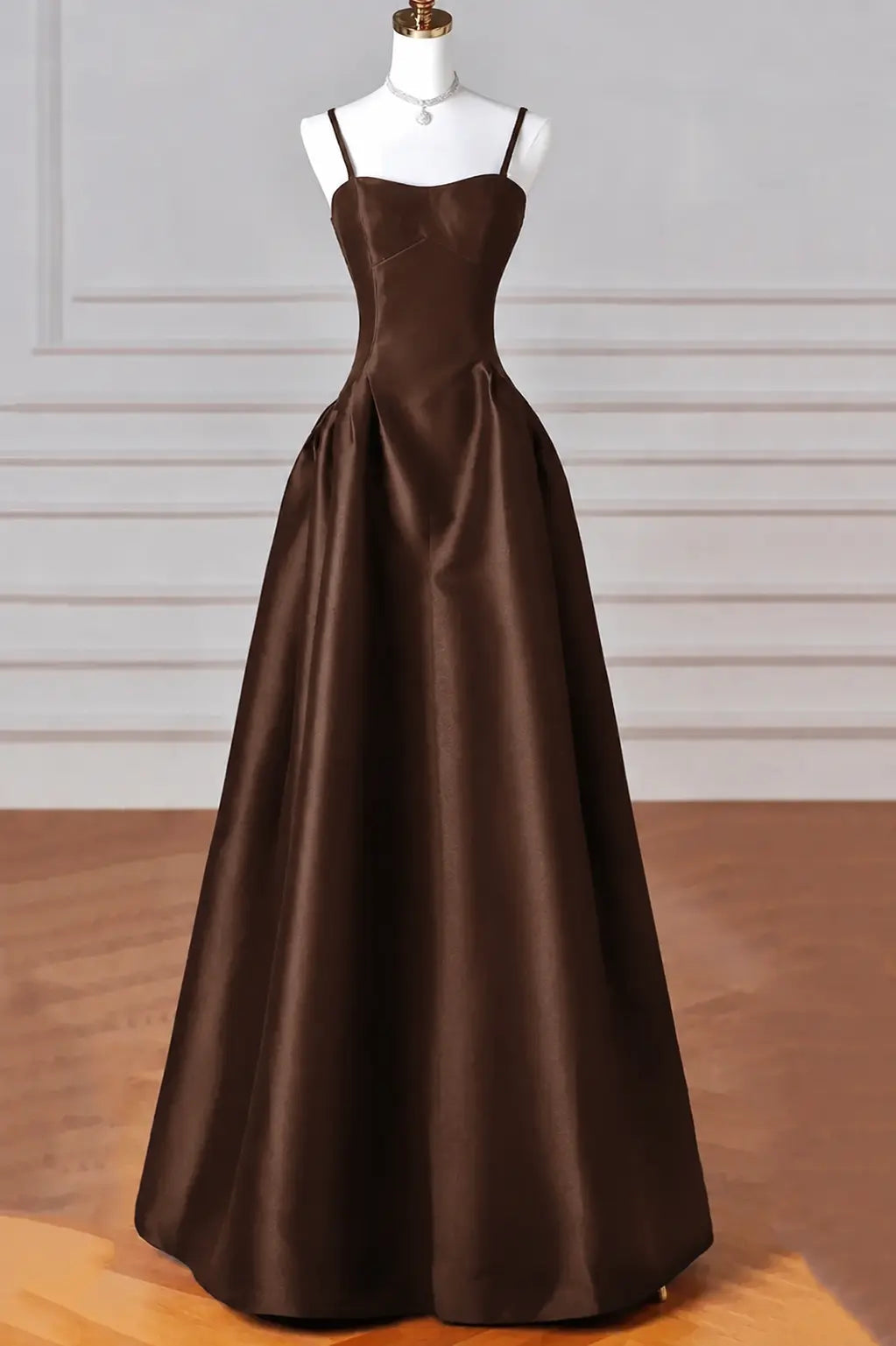 A-Line/Princess Halter Satin Sleeveless Long Prom Dress Black Prom Gown Kaidress