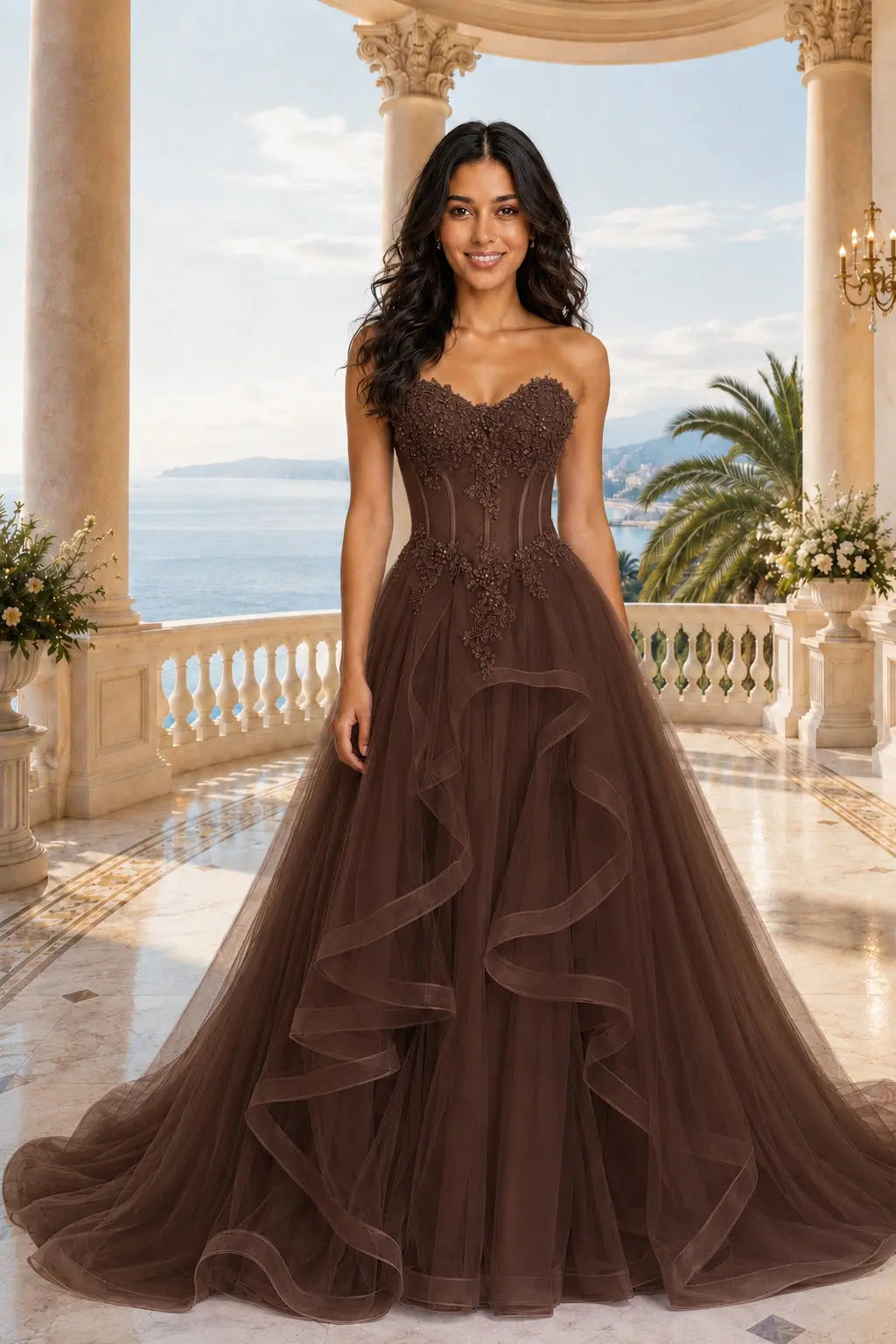 A-line/Princess Sweetheart Sleeveless Sweep Train Tulle Prom Dresses With Beading Appliqued KAIDRESS
