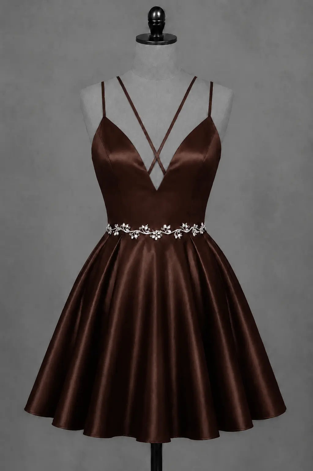Red V Neck Satin Mini A Line Homecoming Dress With Pockets KAIDRESS