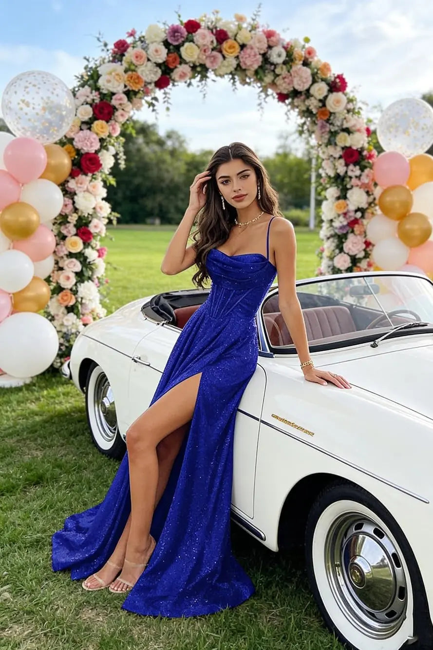 Column Halter Long Sequins Silver Prom Dresses Formal Evening Gowns