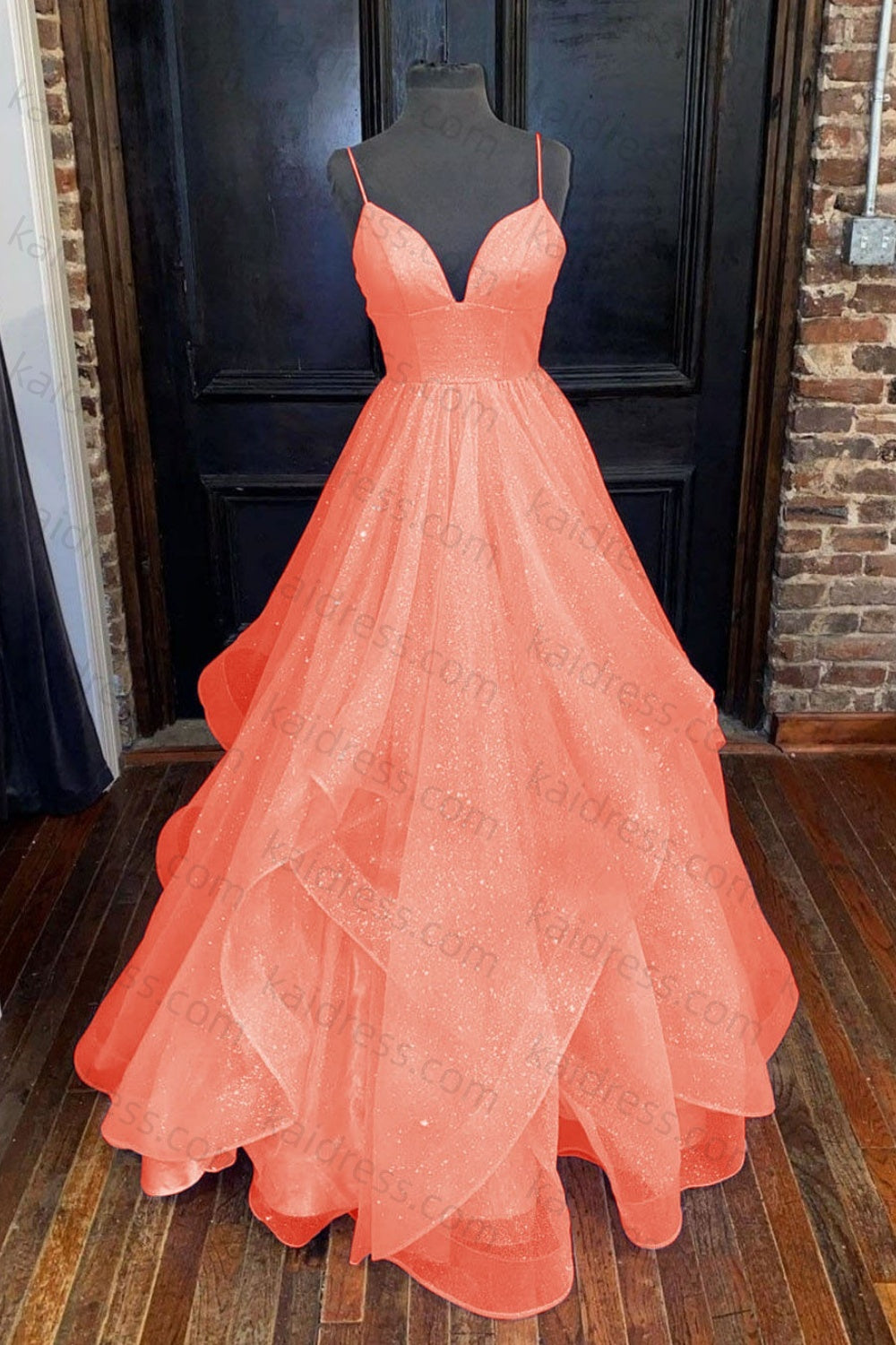 A-line Princess Sweetheart Sleeveless Long/Floor-Length Tulle Sparkling Prom Dress