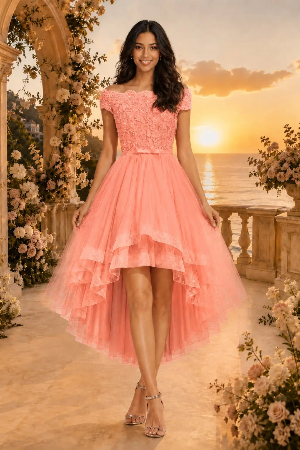 Burgundy Off the Shoulder A Line Strapless Lace Tulle Asymmetrical Dress KAIDRESS