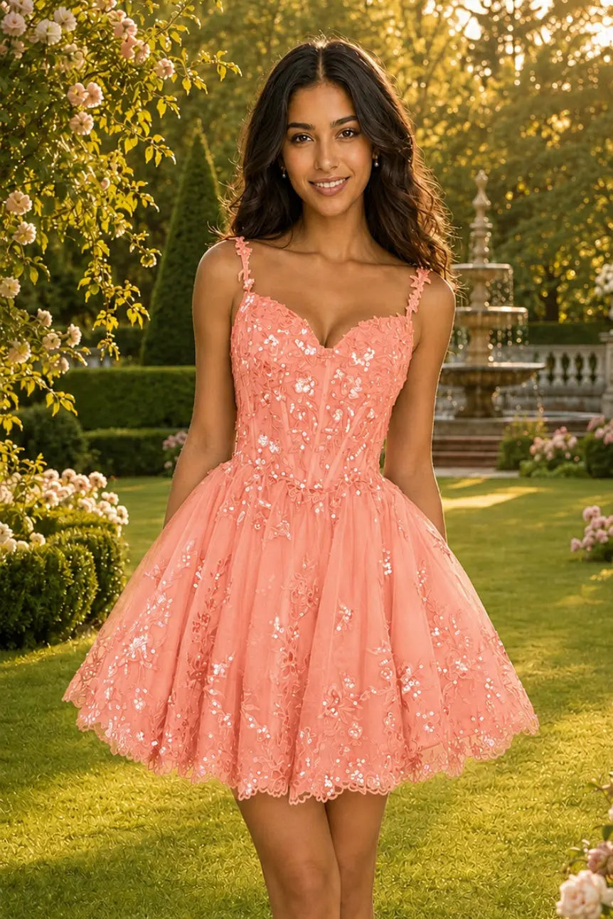 Glittering A-line Sweetheart Short/Mini Tulle Homecoming Dress with Appliqued Beading KAIDRESS