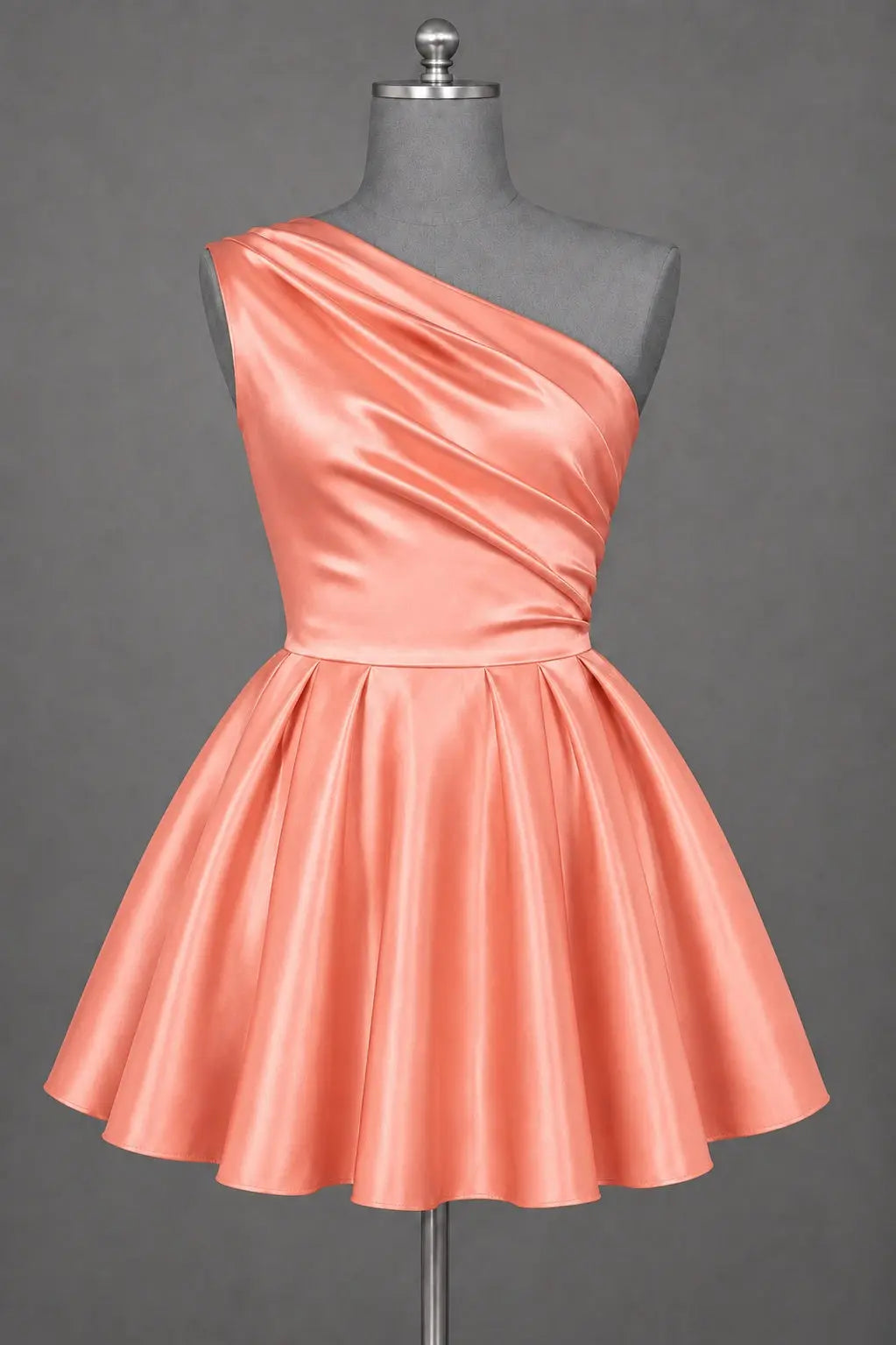 White One Shoulder Satin Mini Homecoming Dress A Line Hoco Dress KAIDRESS