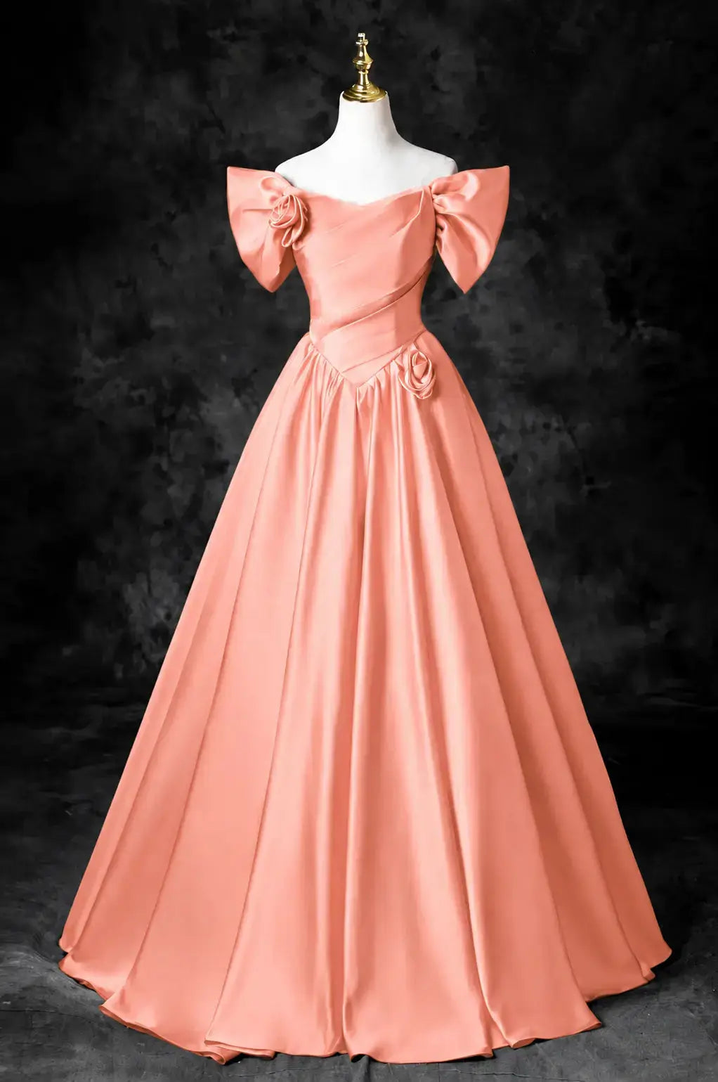A-Line/Princess Satin Floor Length Formal Prom Dress, Off the Shoulder Prom Gown KAIDRESS