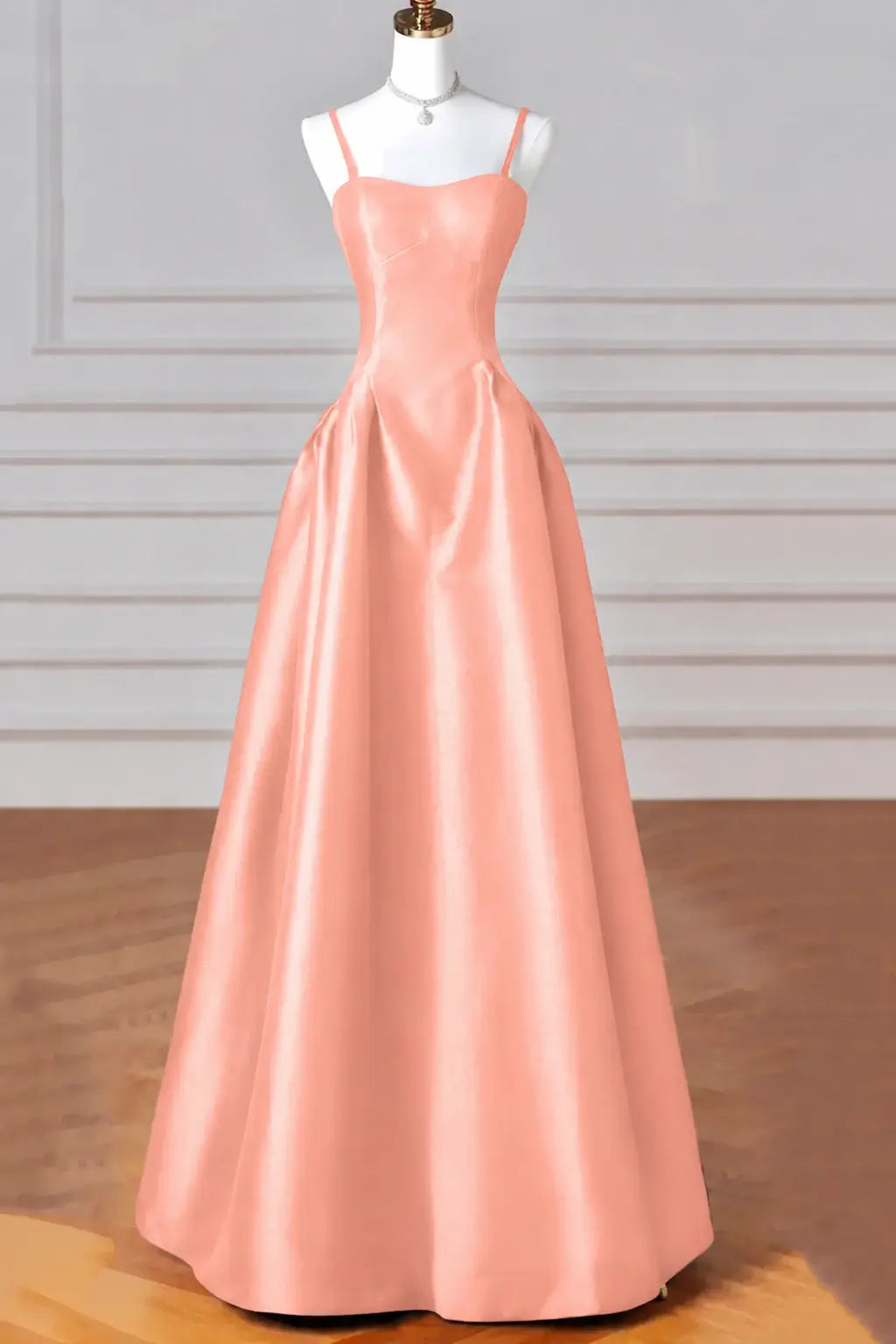 A-Line/Princess Halter Satin Sleeveless Long Prom Dress Black Prom Gown Kaidress