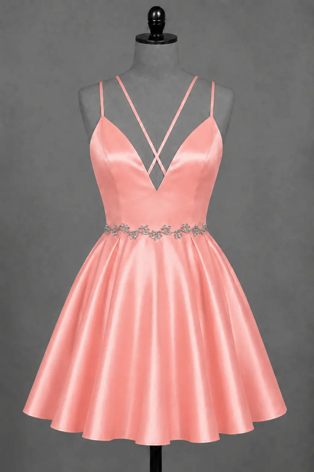 Red V Neck Satin Mini A Line Homecoming Dress With Pockets KAIDRESS