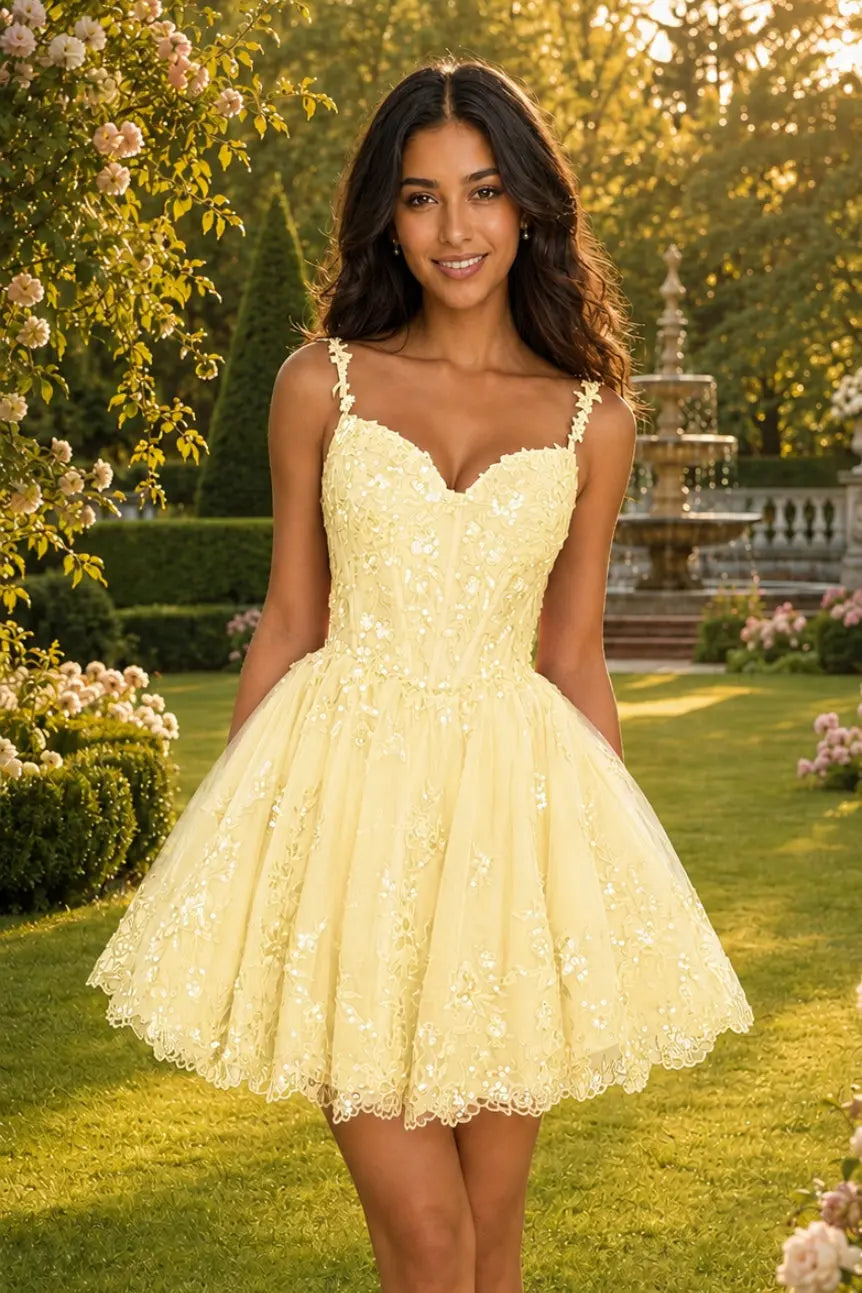Glittering A-line Sweetheart Short/Mini Tulle Homecoming Dress with Appliqued Beading KAIDRESS