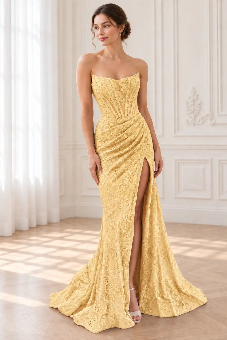 Sheath/Column Off the Shoulder Sleeveless Prom Dresses Long Lace Formal Evening Gowns