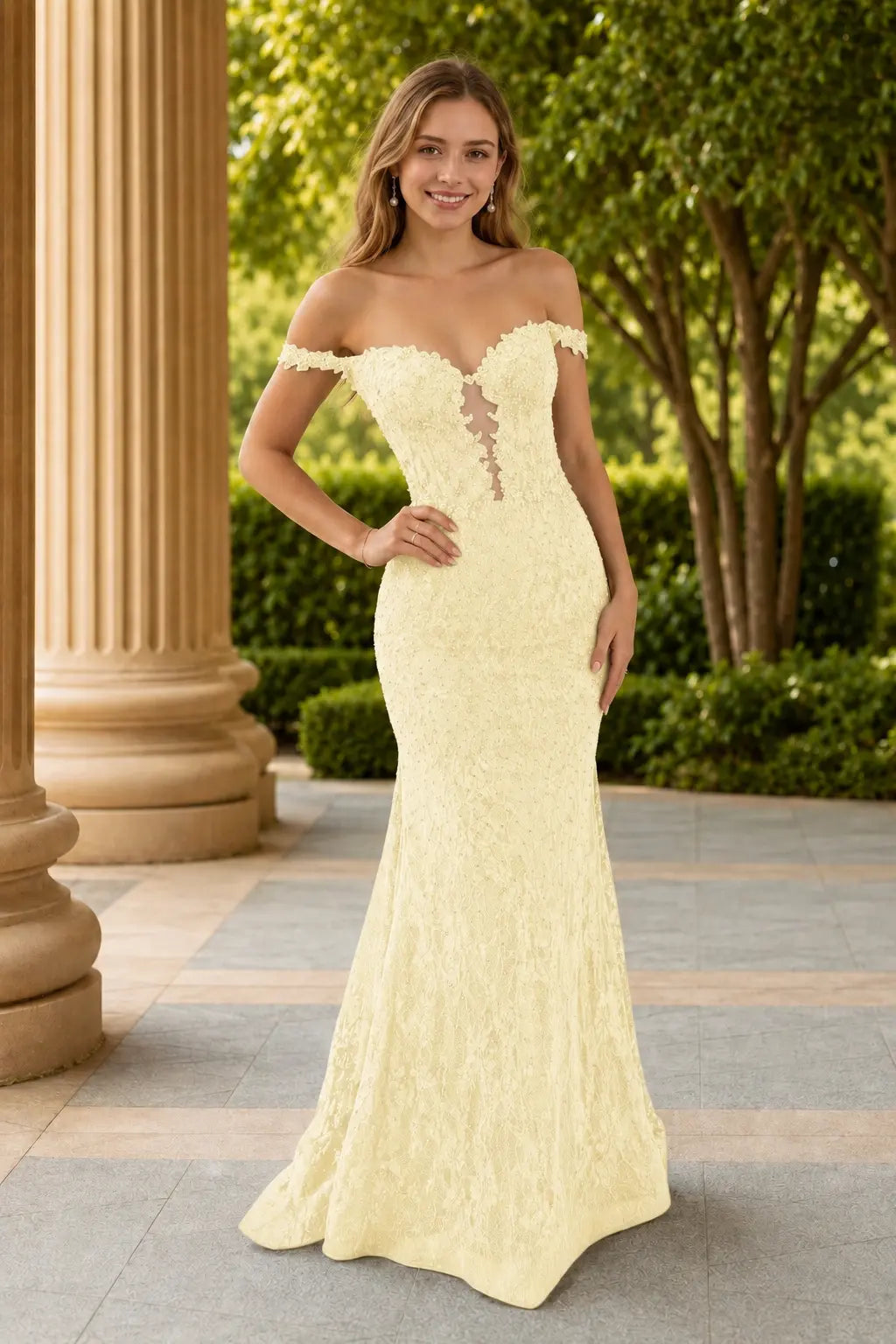 Mermaid Off the Shoulder Navy Lace Prom Dresses Long Evening Dresses KAIDRESS
