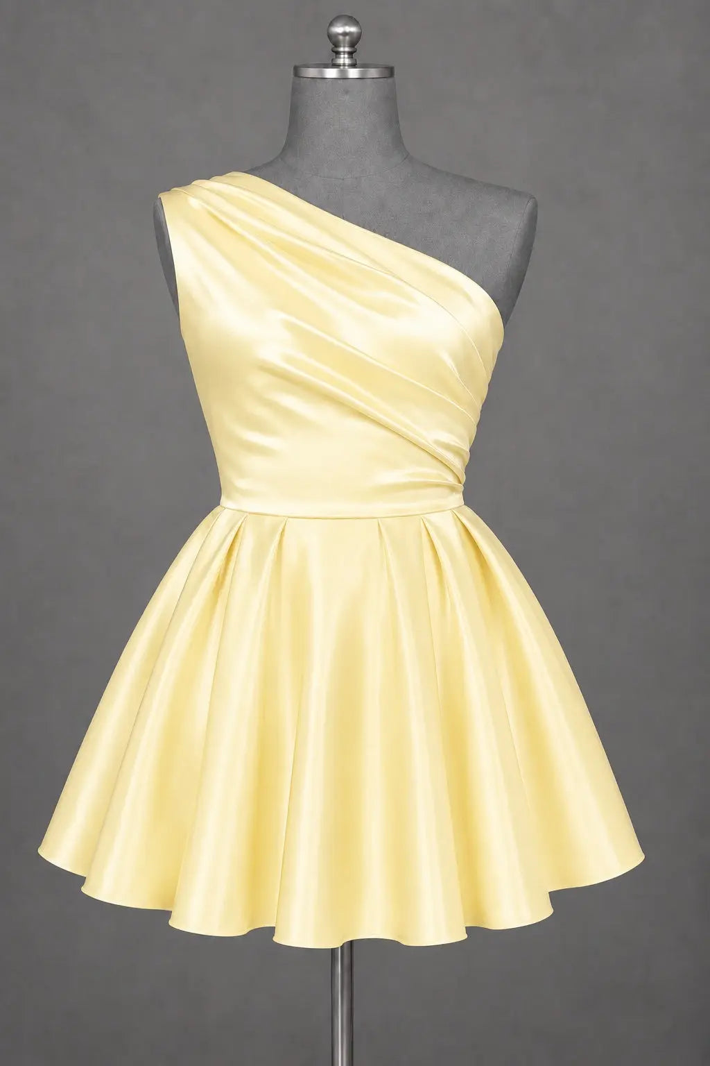 White One Shoulder Satin Mini Homecoming Dress A Line Hoco Dress KAIDRESS
