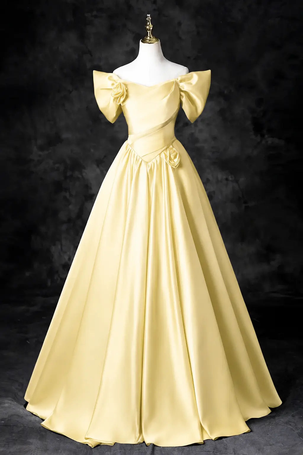 A-Line/Princess Satin Floor Length Formal Prom Dress, Off the Shoulder Prom Gown KAIDRESS