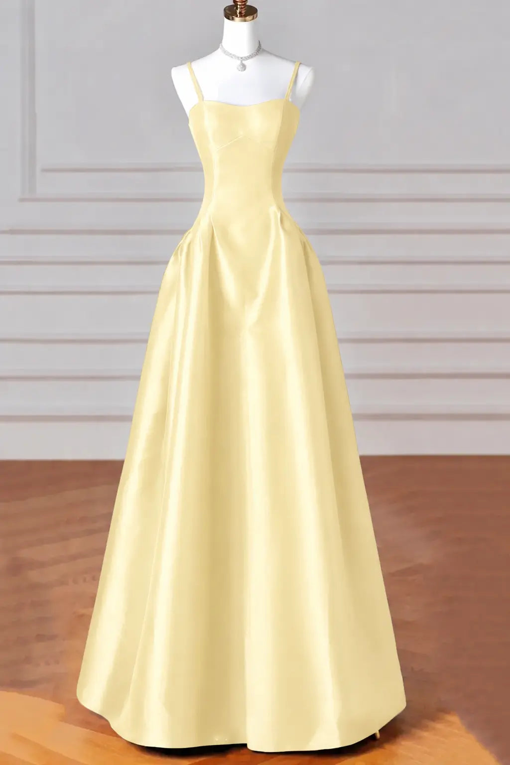 A-Line/Princess Halter Satin Sleeveless Long Prom Dress Black Prom Gown Kaidress