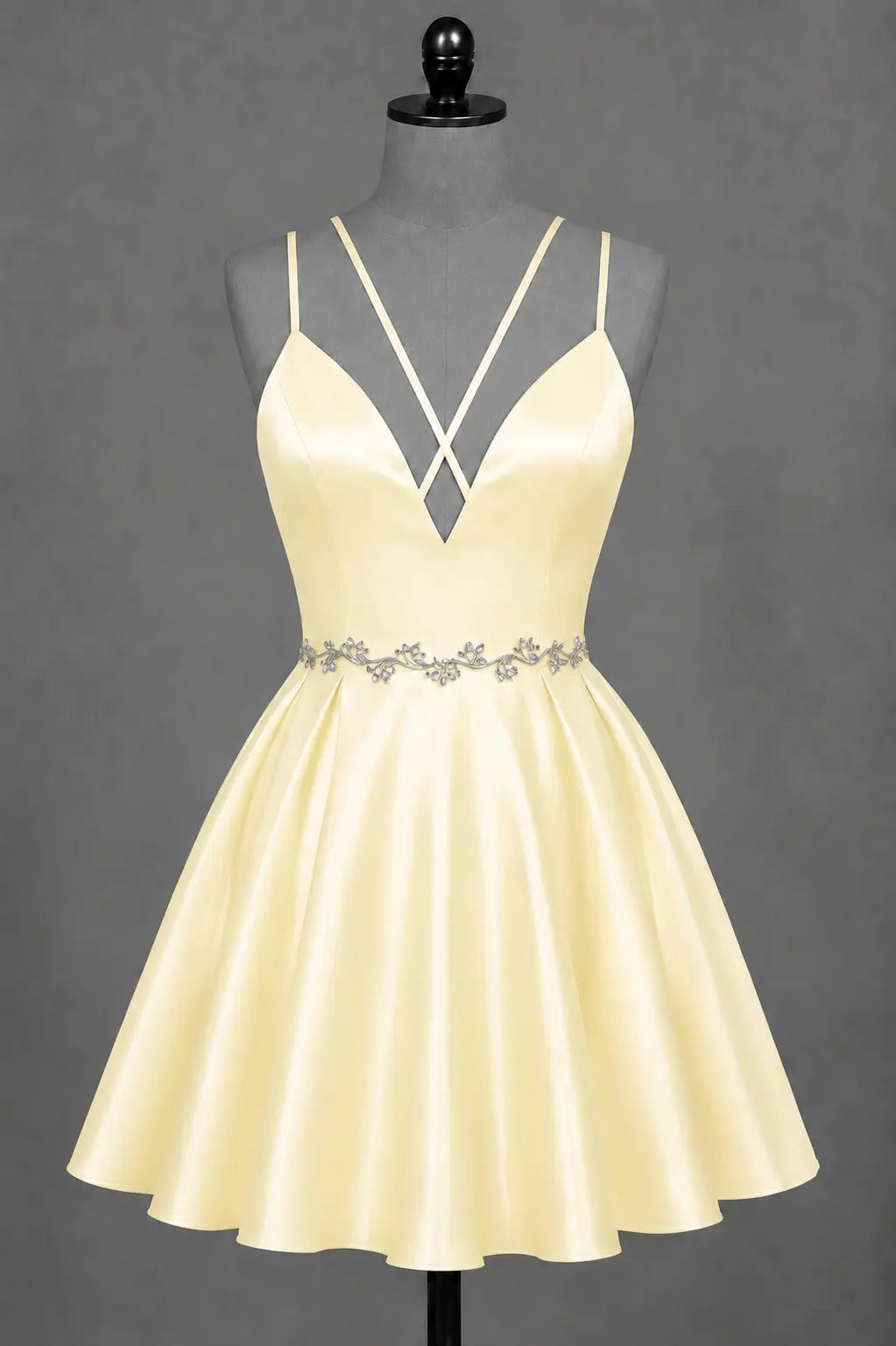 Red V Neck Satin Mini A Line Homecoming Dress With Pockets KAIDRESS