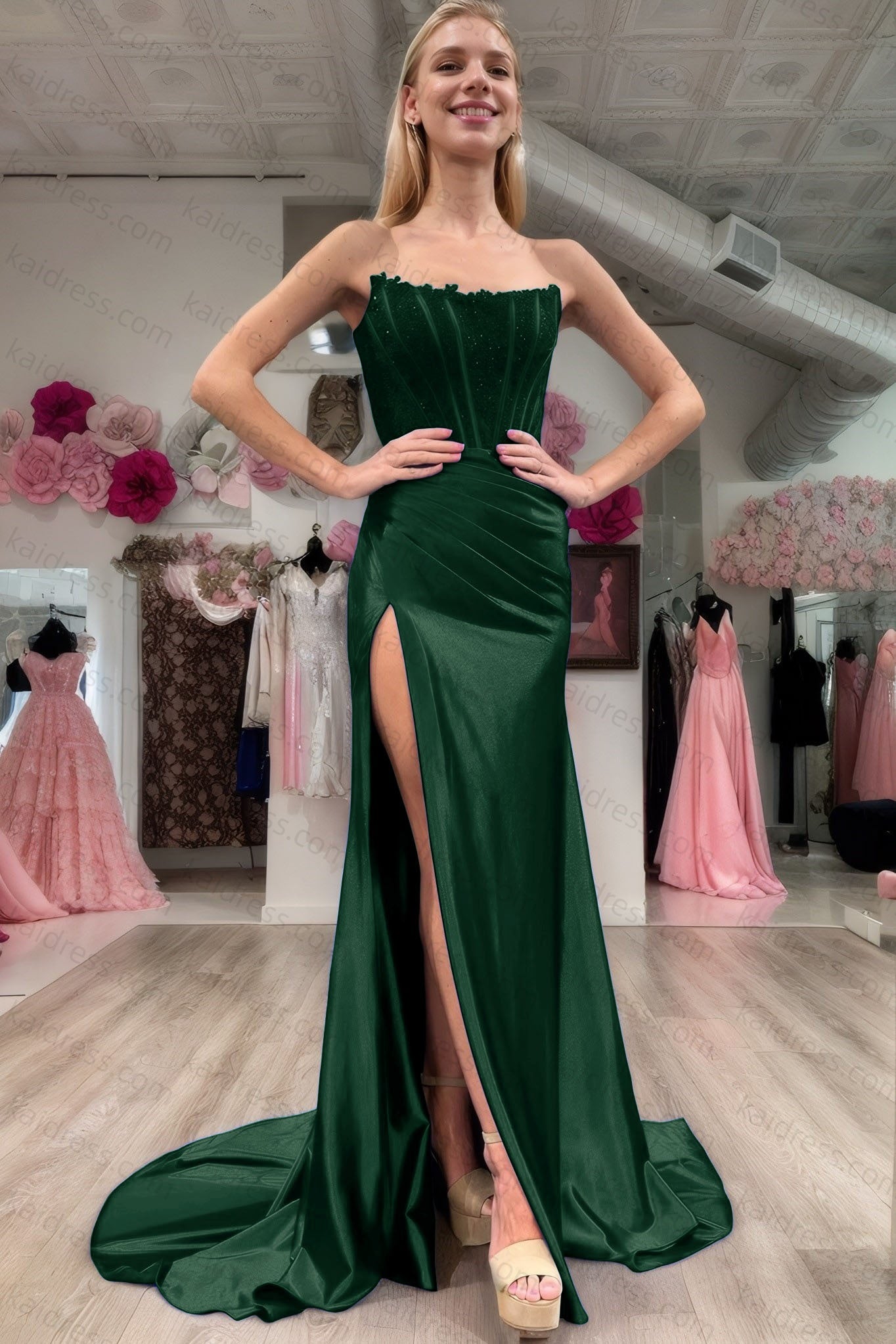 Sheath/Column Elastic Woven Satin Ruched Off-the-Shoulder Sleeveless Sweep/Brush Train Prom Dresses