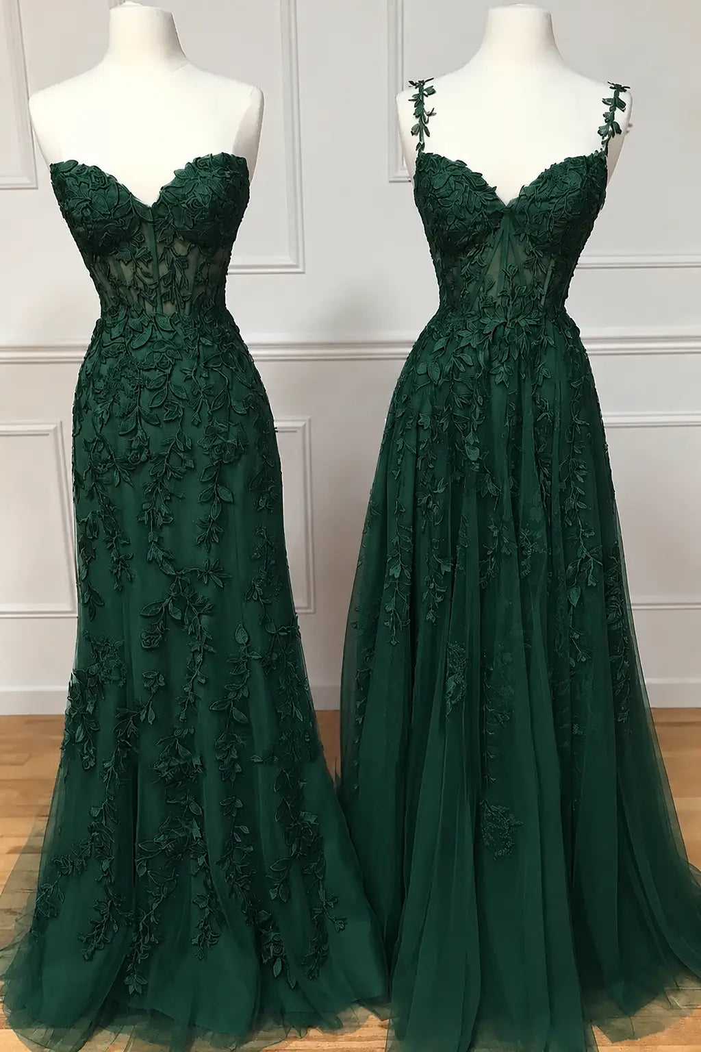 A-line Sweetheart Spaghetti Straps Sweep Train Lace Prom Dress With Beading Kaidress