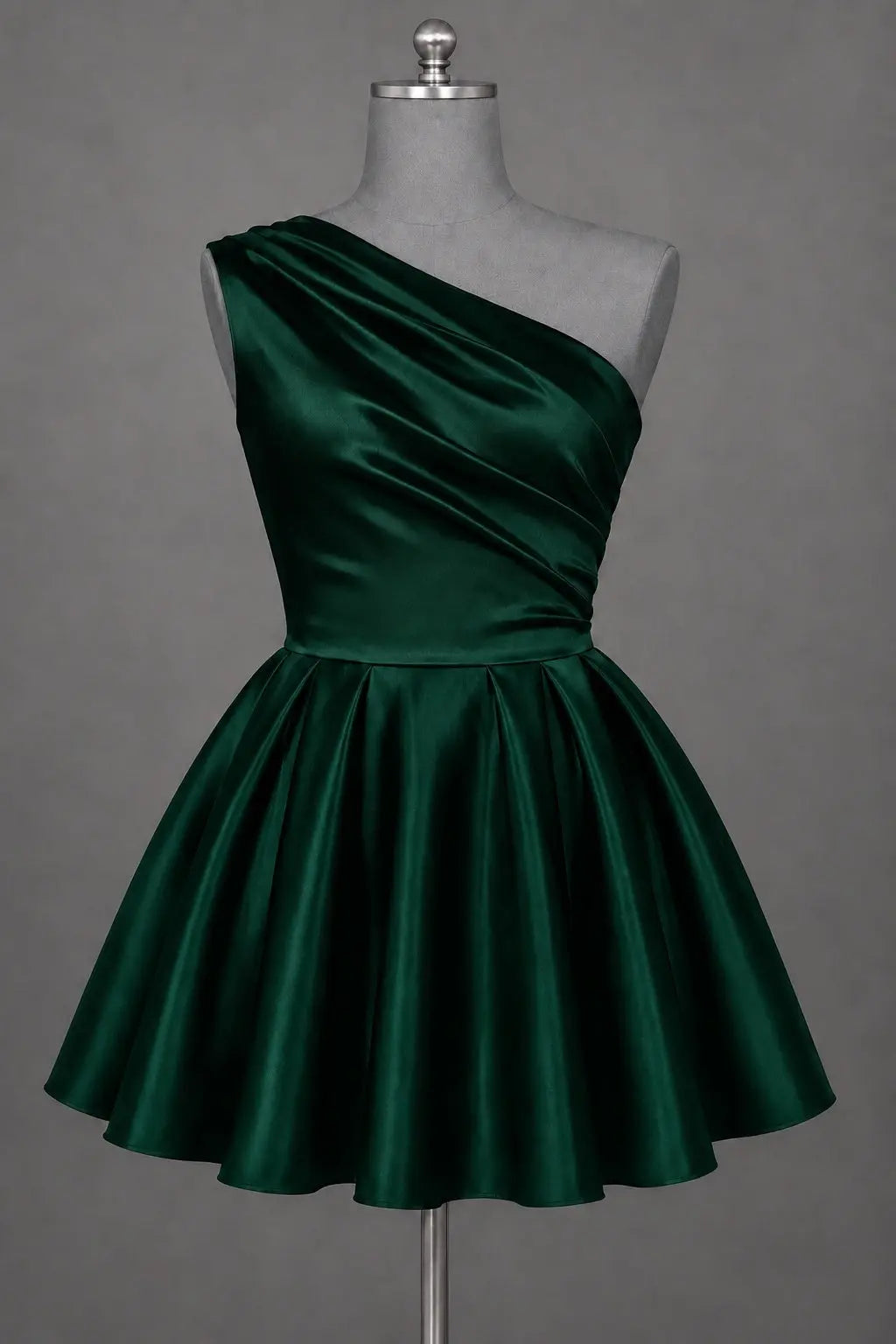 White One Shoulder Satin Mini Homecoming Dress A Line Hoco Dress KAIDRESS
