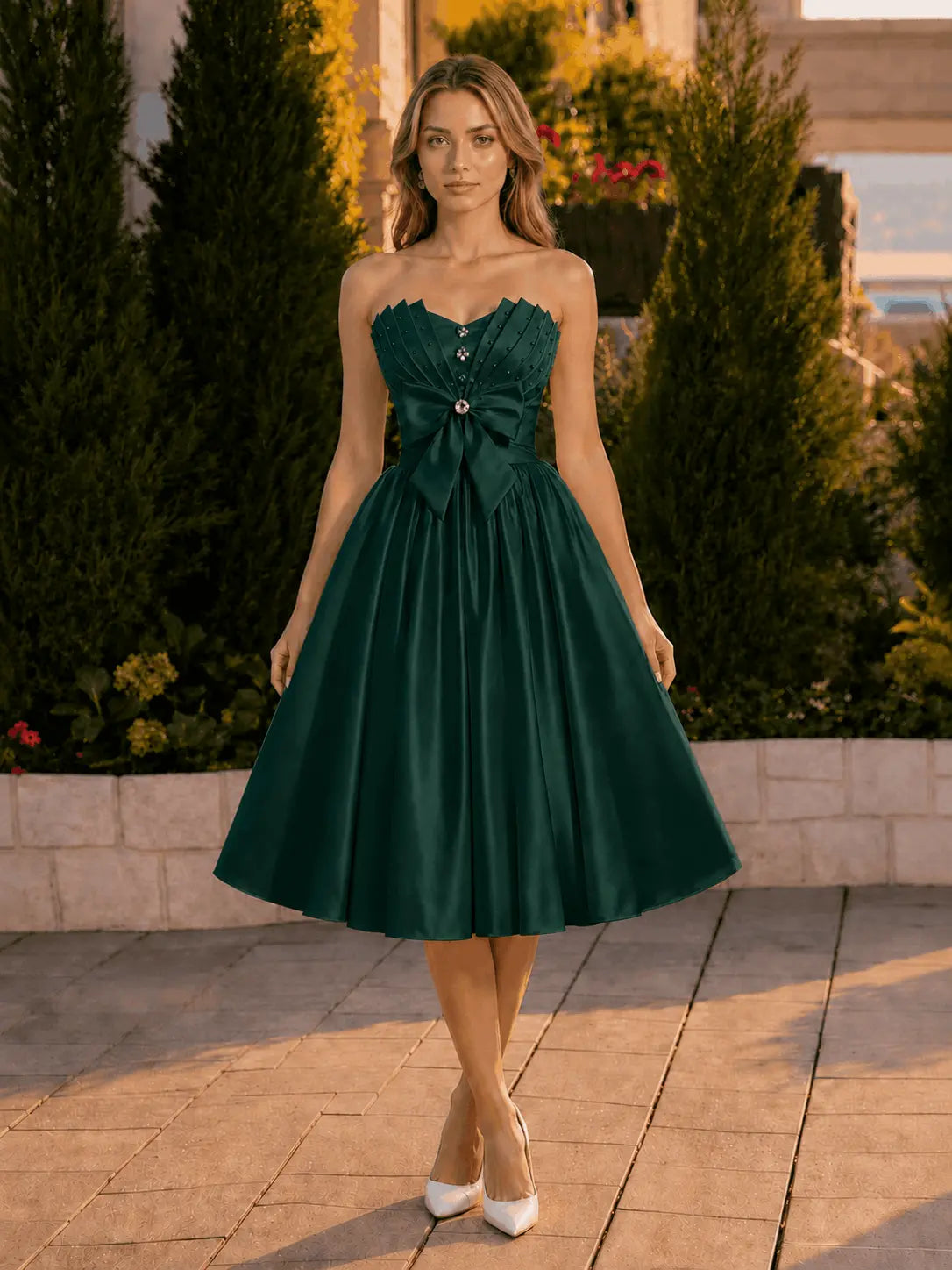 A-line Sweetheart Sleeveless Knee-Length Satin Homecoming Dress with Bow KAIDRESS