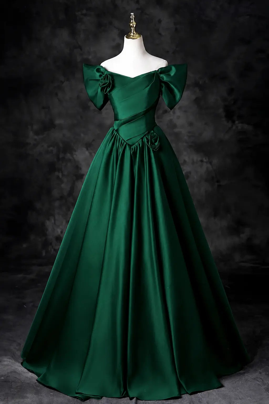 A-Line/Princess Satin Floor Length Formal Prom Dress, Off the Shoulder Prom Gown KAIDRESS