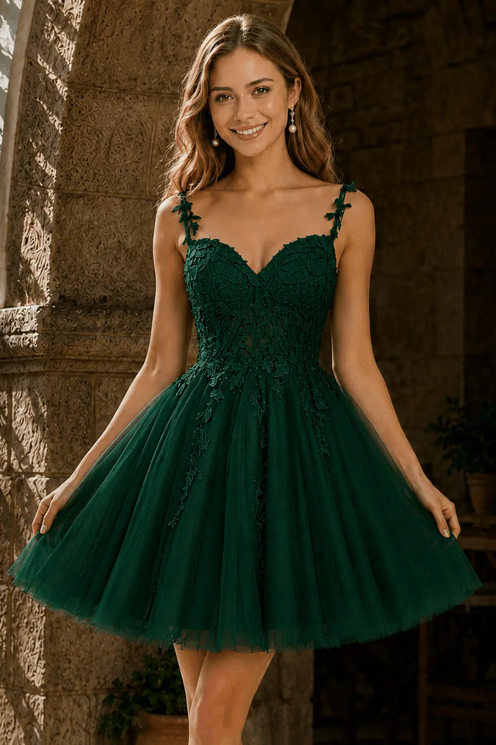 A-line V Neck Short/Mini Tulle Lace Homecoming Dress