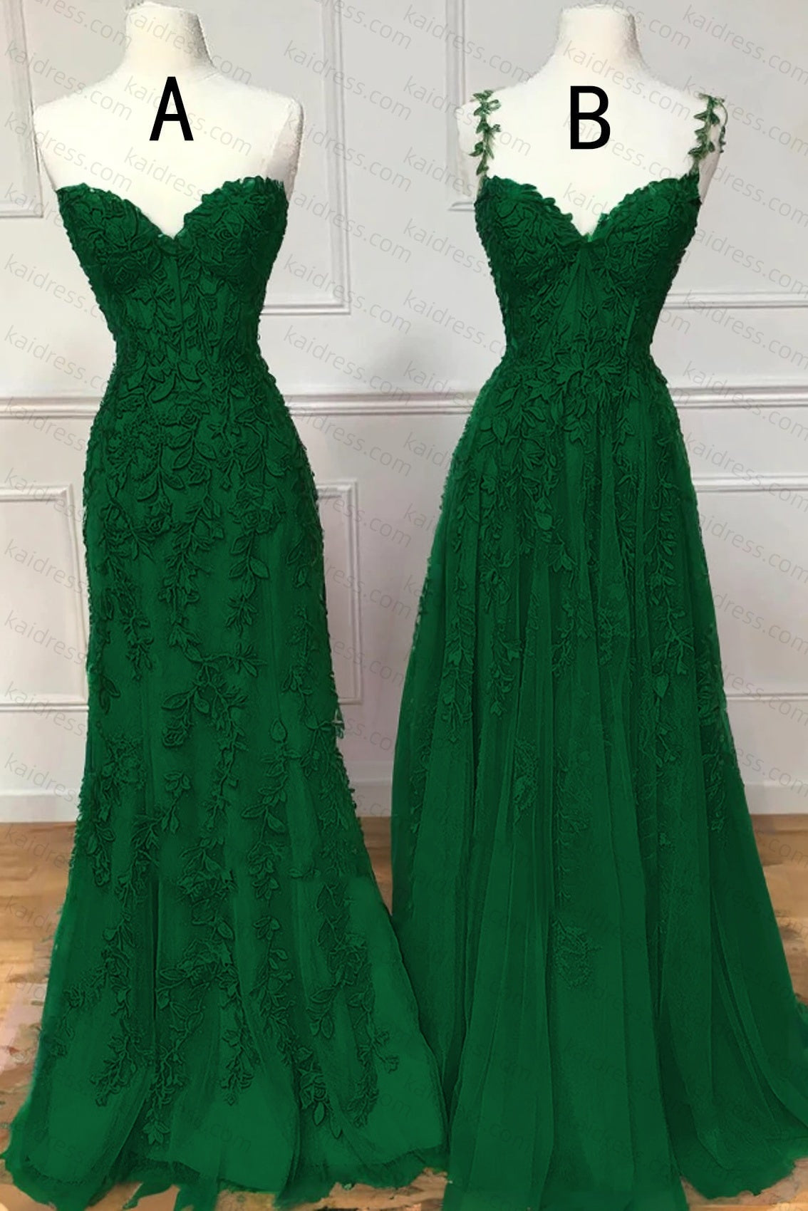 A-line Sweetheart Spaghetti Straps Sweep Train Lace Prom Dress With Beading