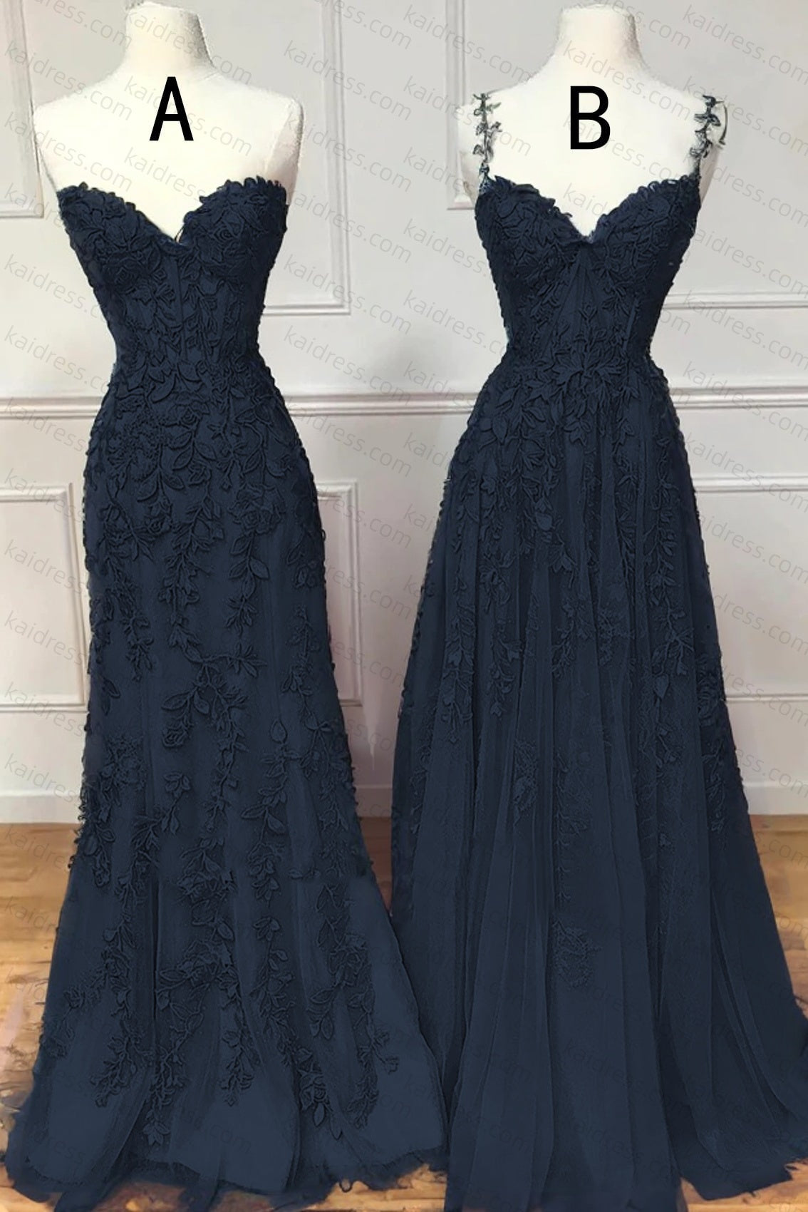A-line Sweetheart Spaghetti Straps Sweep Train Lace Prom Dress With Beading