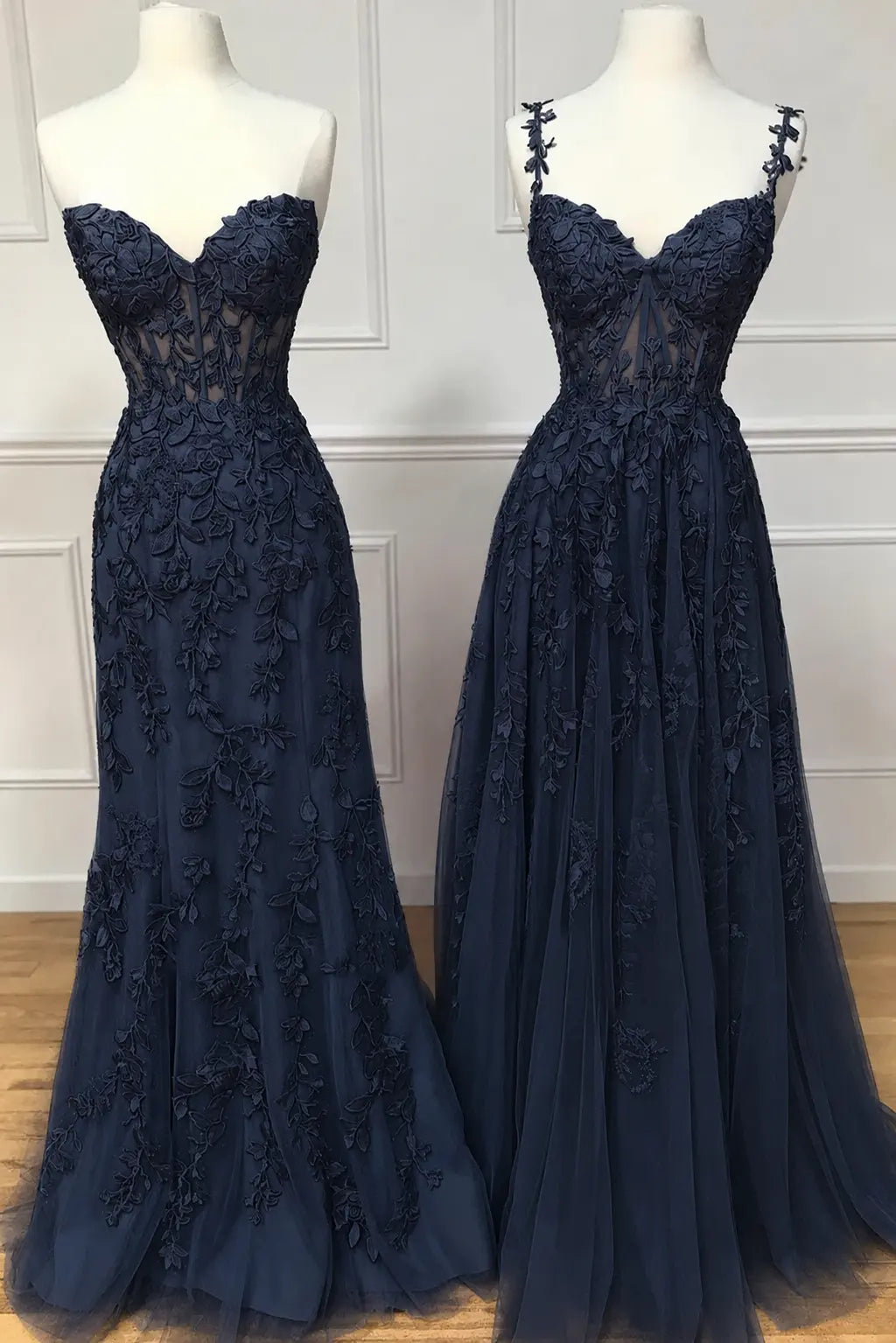 A-line Sweetheart Spaghetti Straps Sweep Train Lace Prom Dress With Beading Kaidress