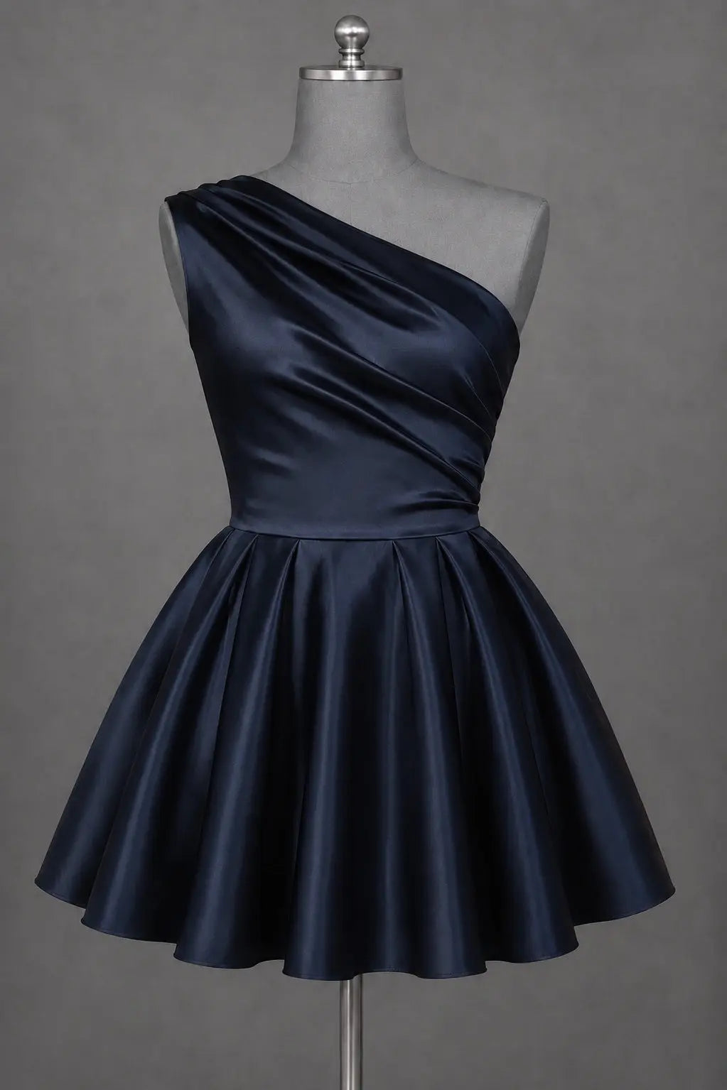 White One Shoulder Satin Mini Homecoming Dress A Line Hoco Dress KAIDRESS