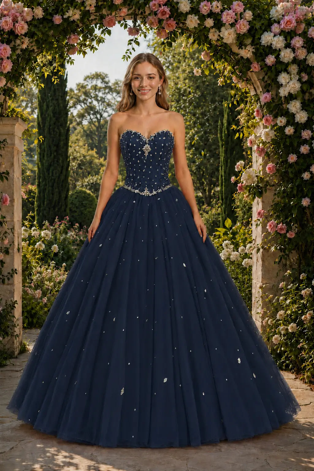 Royal Blue Princess Quinceanera Dress Rhinestone Tulle Ball Gown Prom KAIDRESS