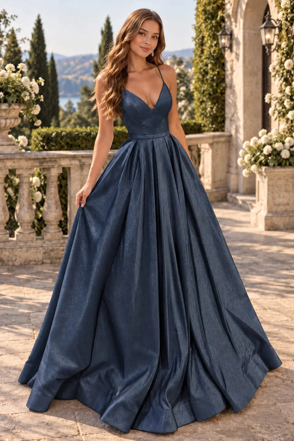 A Line V Neck Silver Gray Long Prom Dresses Silver Gray Long Formal Evening Dresses