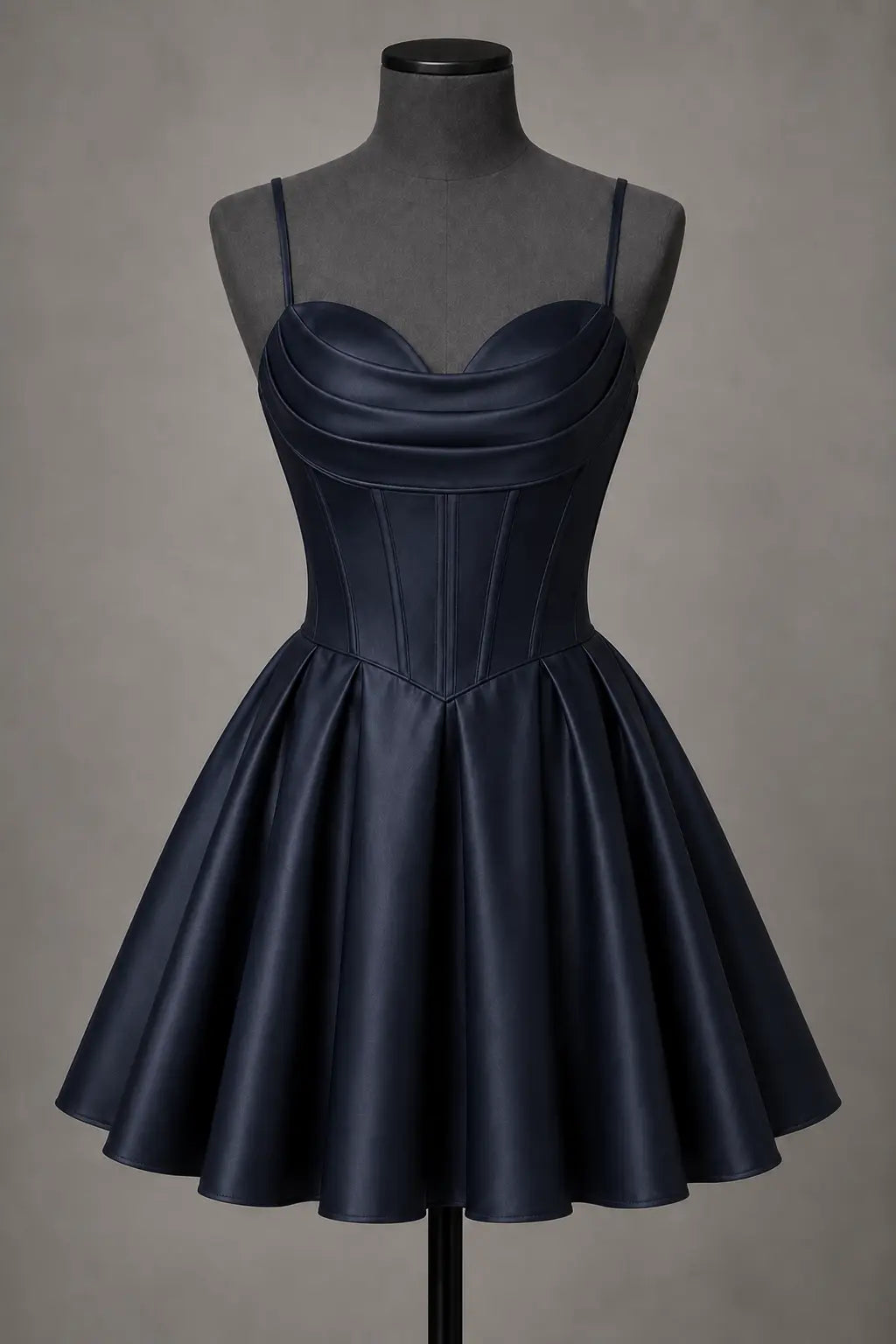 Black Satin Corset Mini Homecoming Dress A Line Hoco Party Dress KAIDRESS
