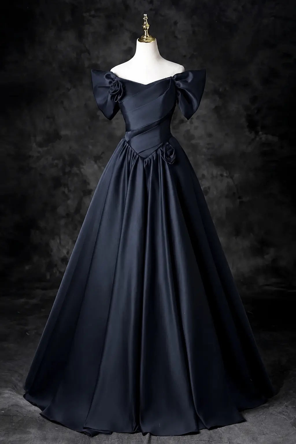 A-Line/Princess Satin Floor Length Formal Prom Dress, Off the Shoulder Prom Gown KAIDRESS