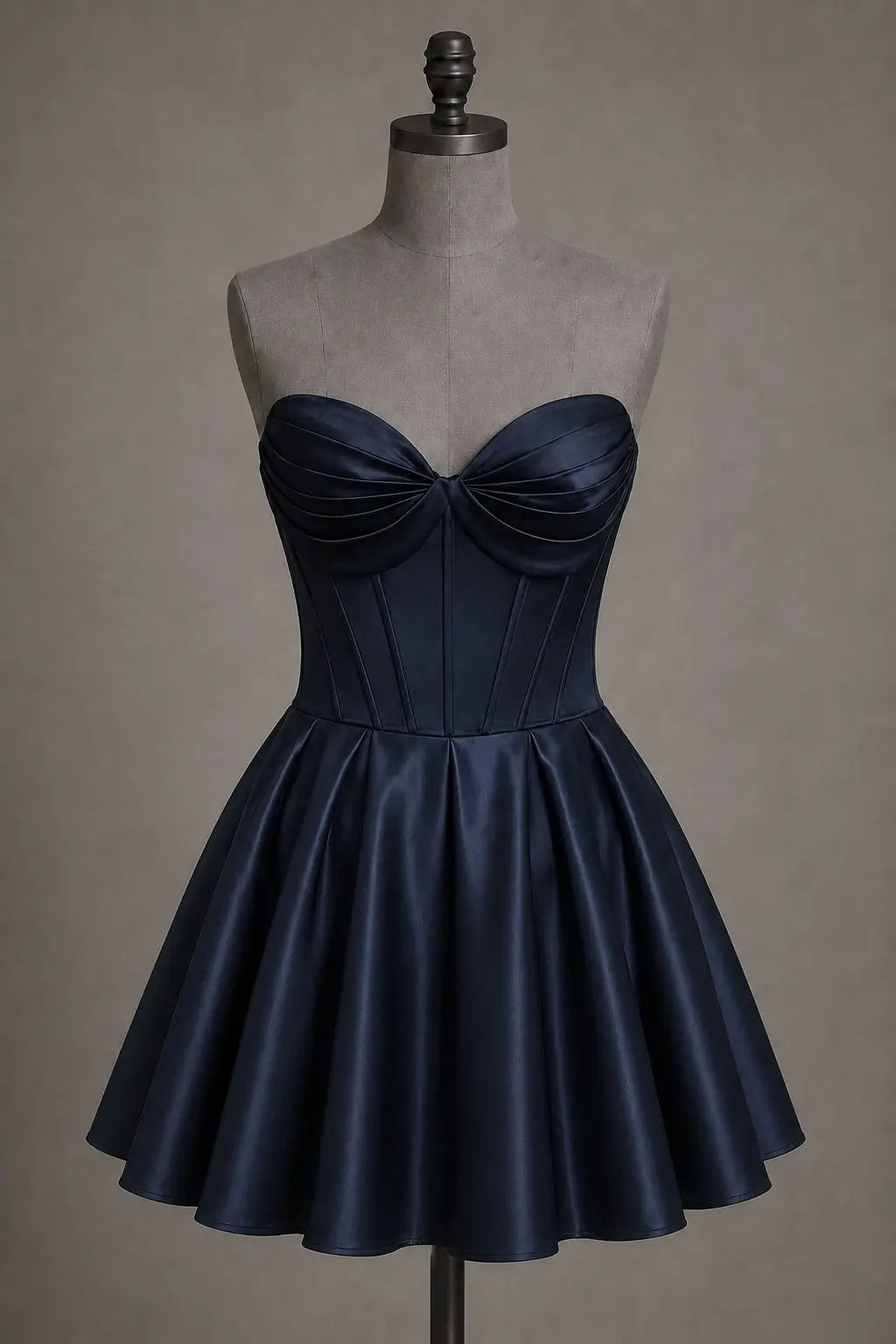 Black Sweetheart Satin Mini A Line Corset Homecoming Dress KAIDRESS