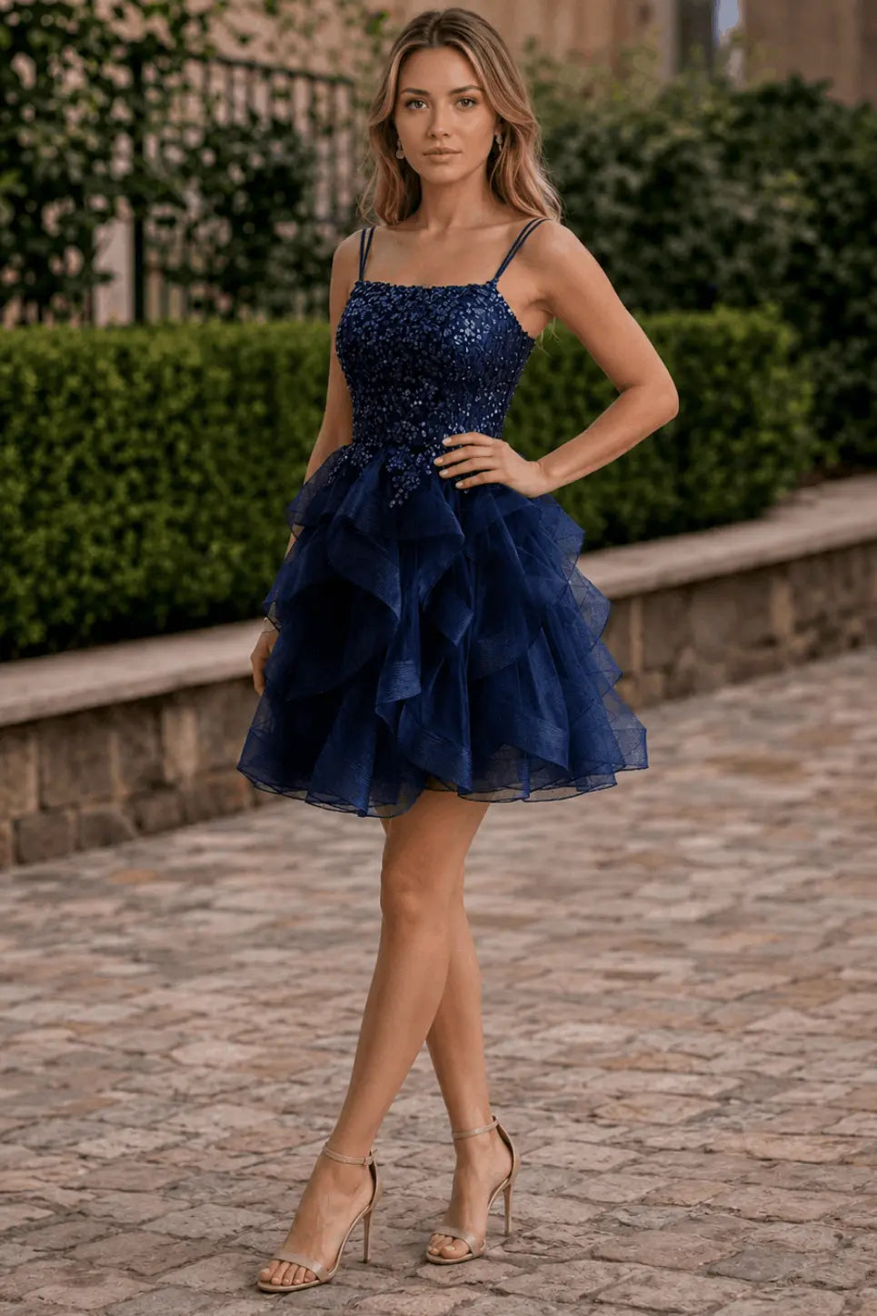 Tulle Ball Gown Homecoming Dress Square Neck Beaded Hoco Mini KAIDRESS