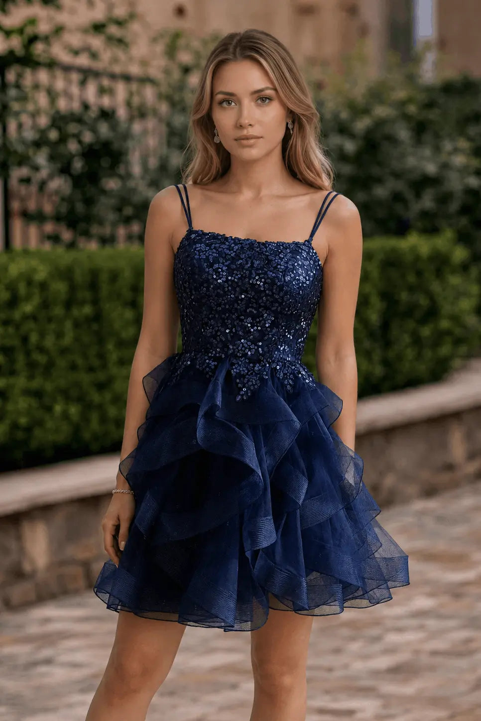 Tulle Ball Gown Homecoming Dress Square Neck Beaded Hoco Mini KAIDRESS