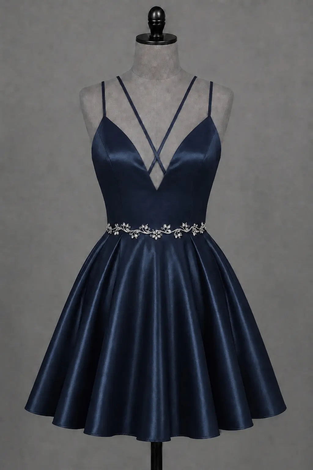 Red V Neck Satin Mini A Line Homecoming Dress With Pockets KAIDRESS