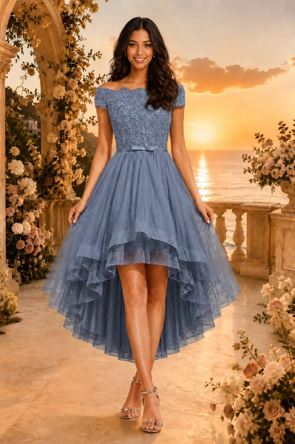 Burgundy Off the Shoulder A Line Strapless Lace Tulle Asymmetrical Dress KAIDRESS