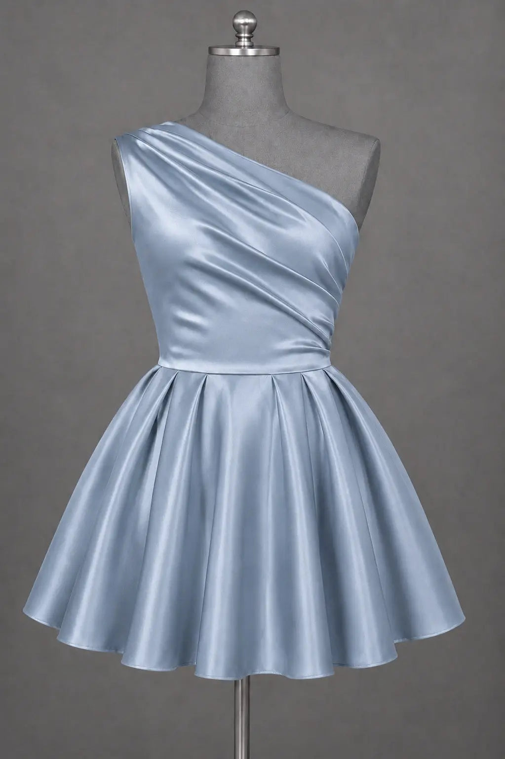 White One Shoulder Satin Mini Homecoming Dress A Line Hoco Dress KAIDRESS