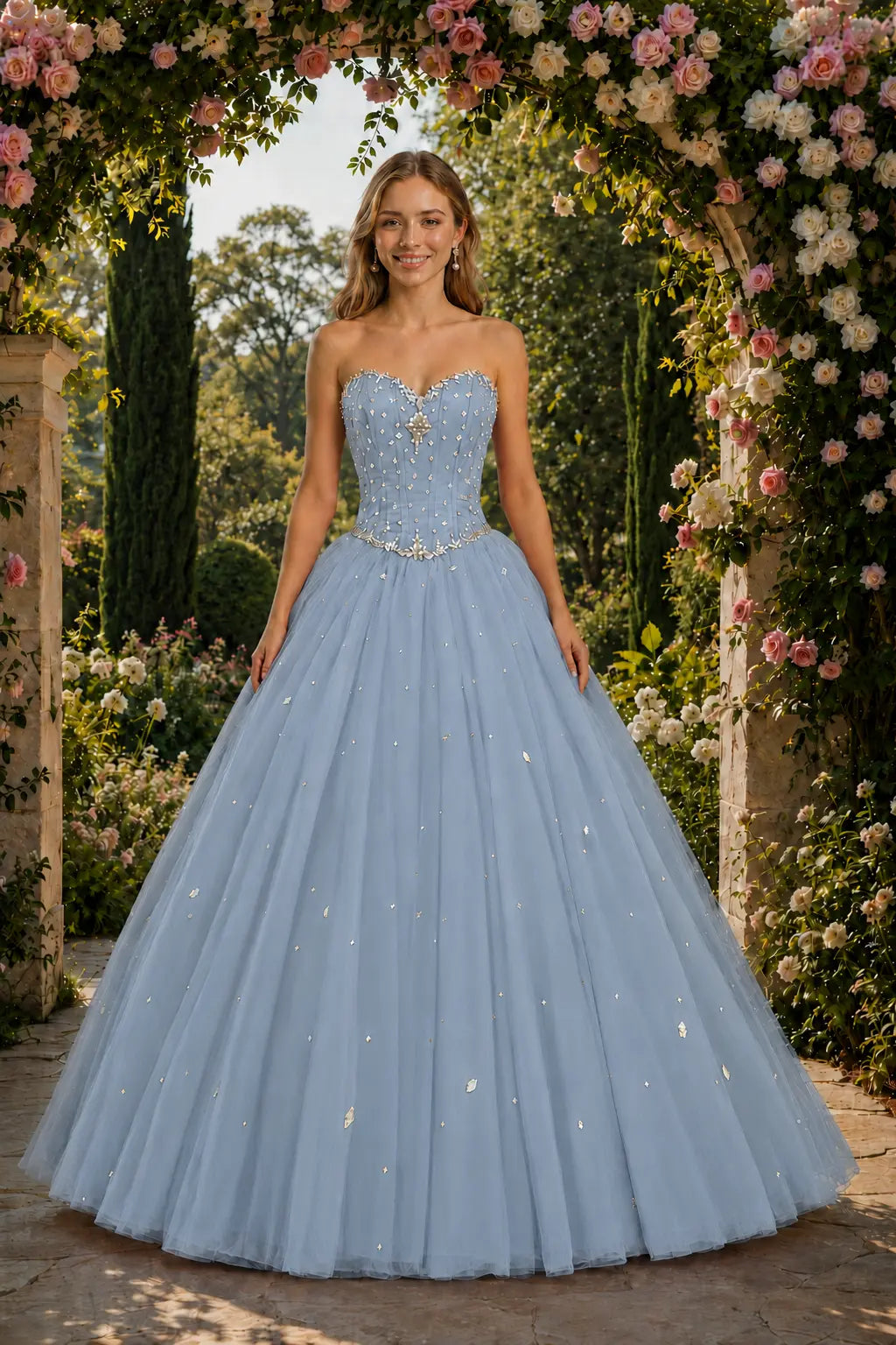 Royal Blue Princess Quinceanera Dress Rhinestone Tulle Ball Gown Prom KAIDRESS