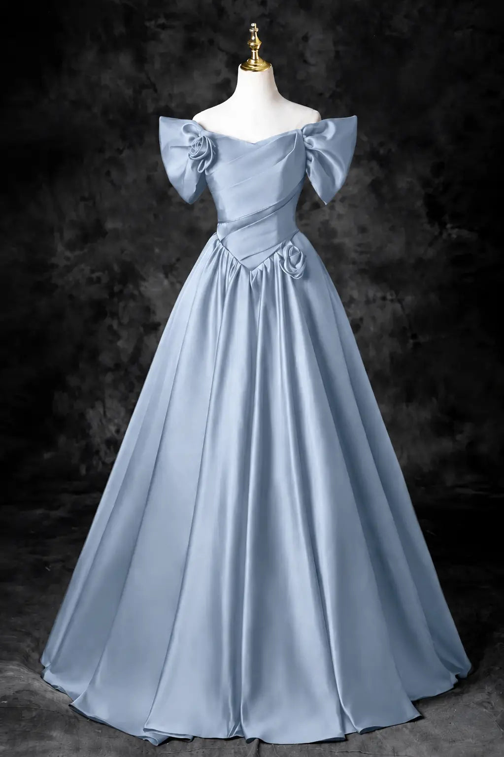 A-Line/Princess Satin Floor Length Formal Prom Dress, Off the Shoulder Prom Gown KAIDRESS
