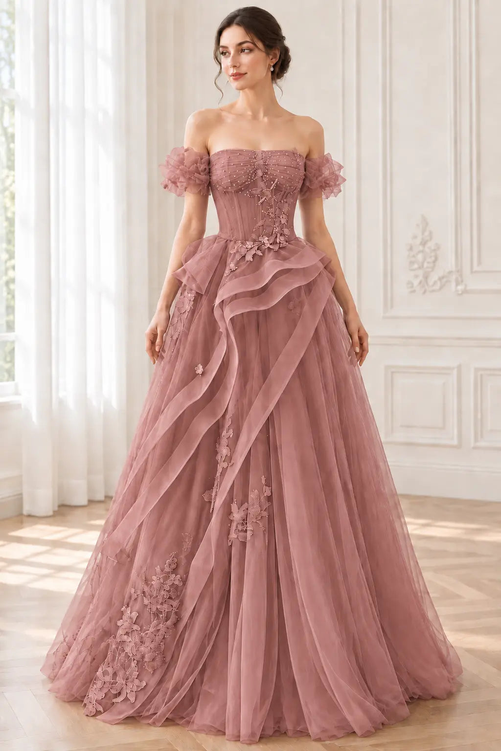 A-Line/Princess Green Tulle Long Floor Length Prom Dress Lace Evening Dress
