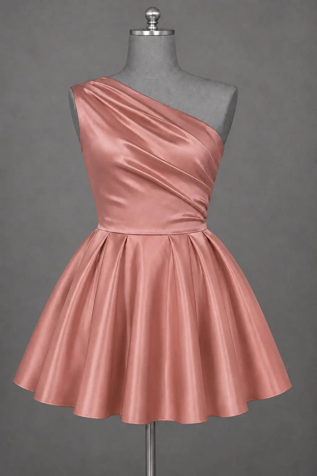 White One Shoulder Satin Mini Homecoming Dress A Line Hoco Dress KAIDRESS