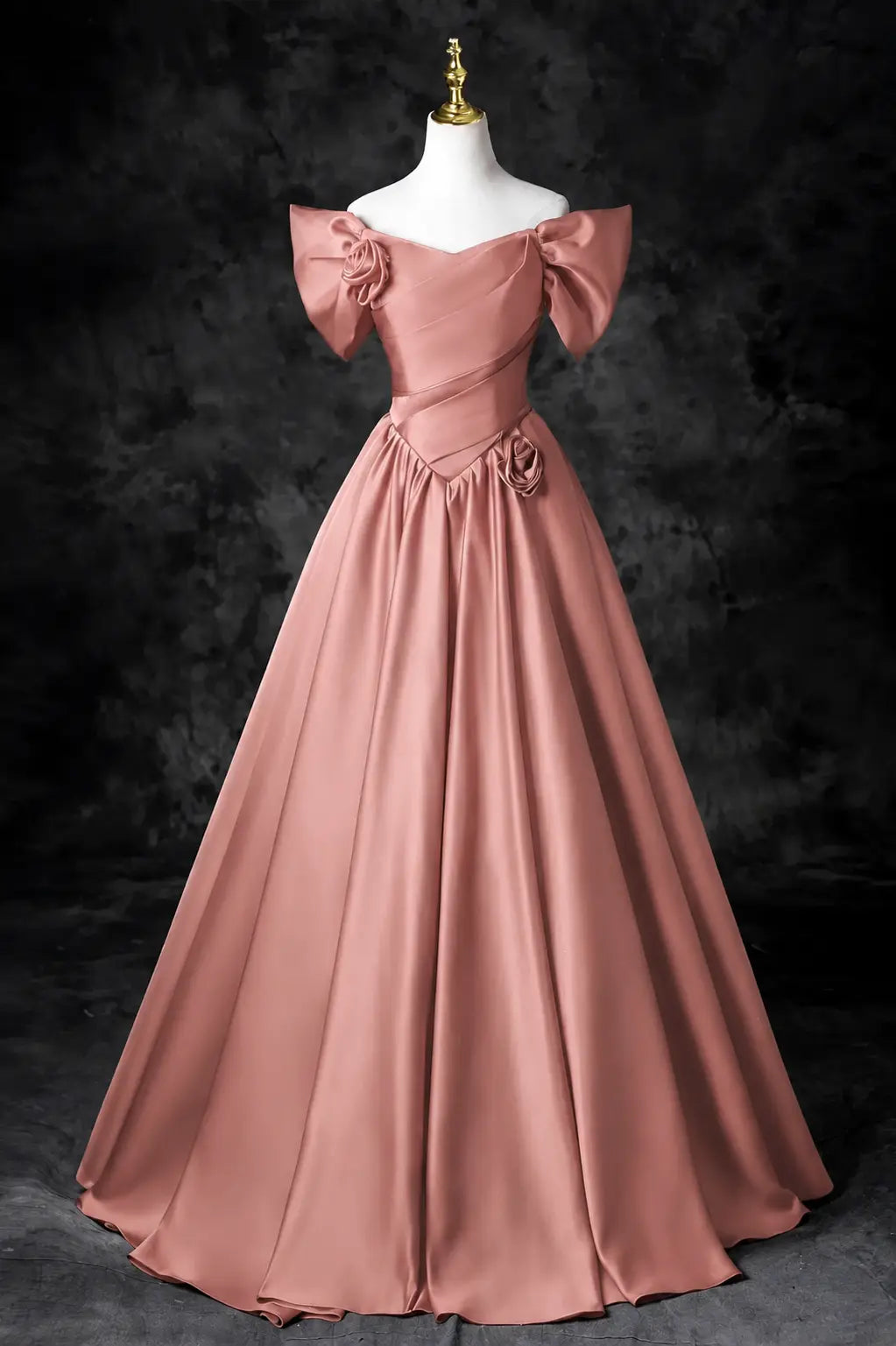 A-Line/Princess Satin Floor Length Formal Prom Dress, Off the Shoulder Prom Gown KAIDRESS