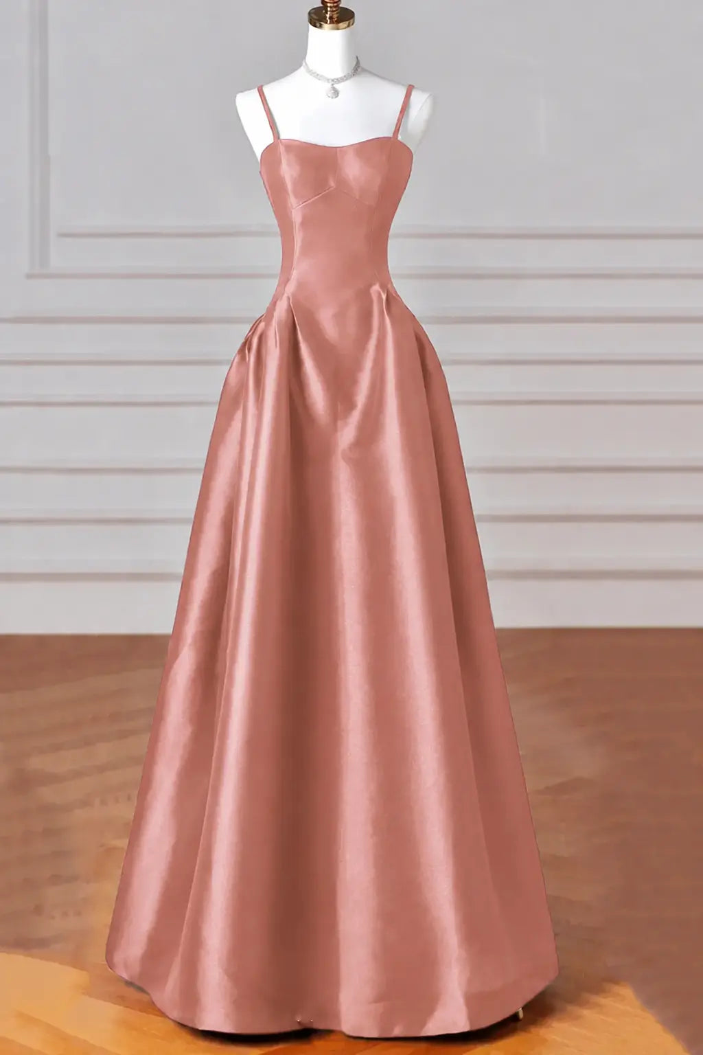 A-Line/Princess Halter Satin Sleeveless Long Prom Dress Black Prom Gown Kaidress