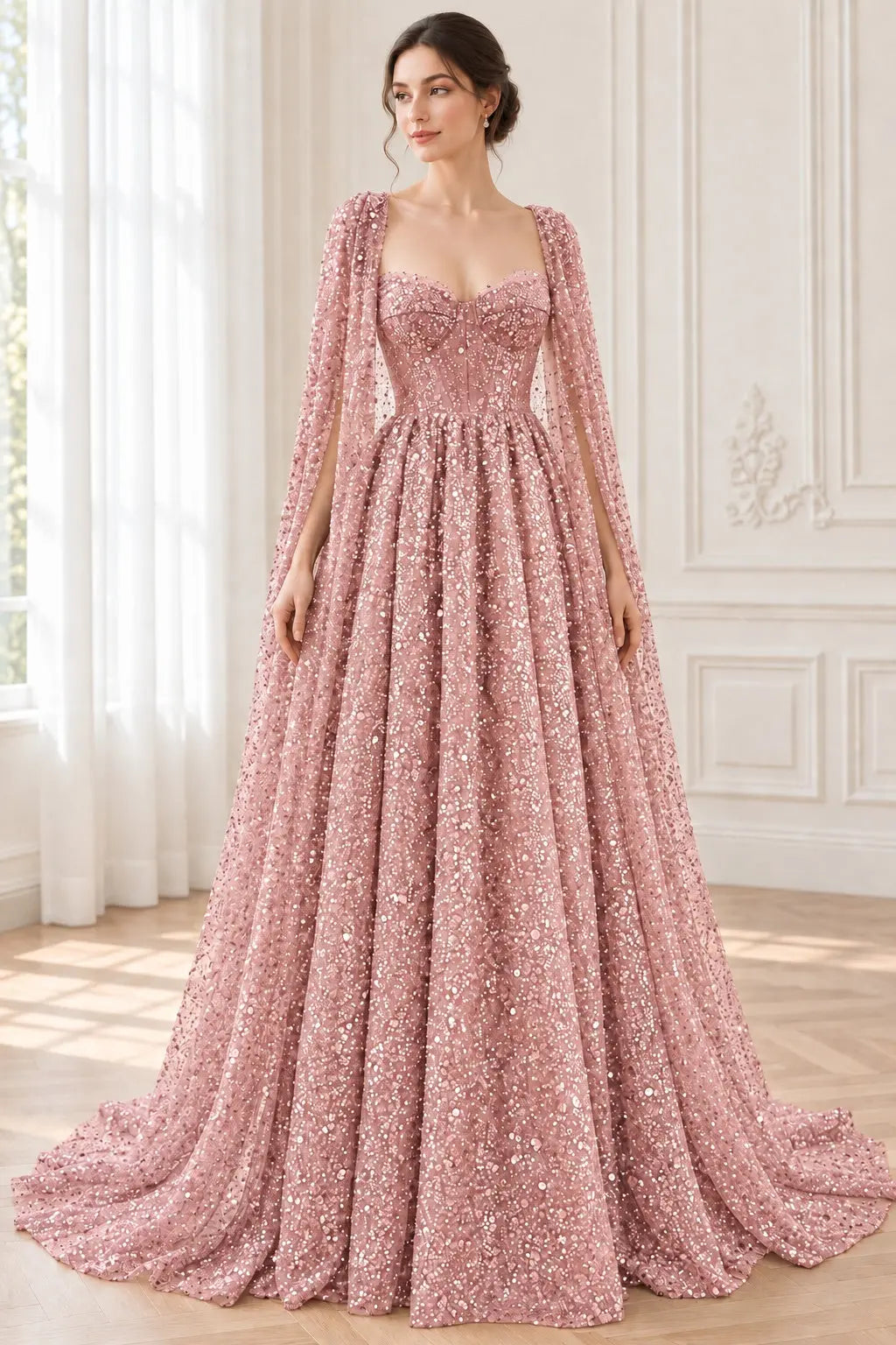 A-line Sequin Lace Purple Long Prom Dresses Sparkly Formal Evening Gowns