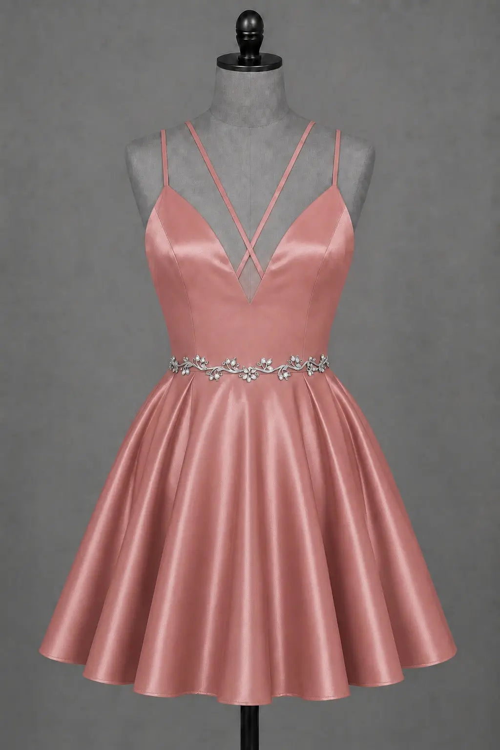 Red V Neck Satin Mini A Line Homecoming Dress With Pockets KAIDRESS
